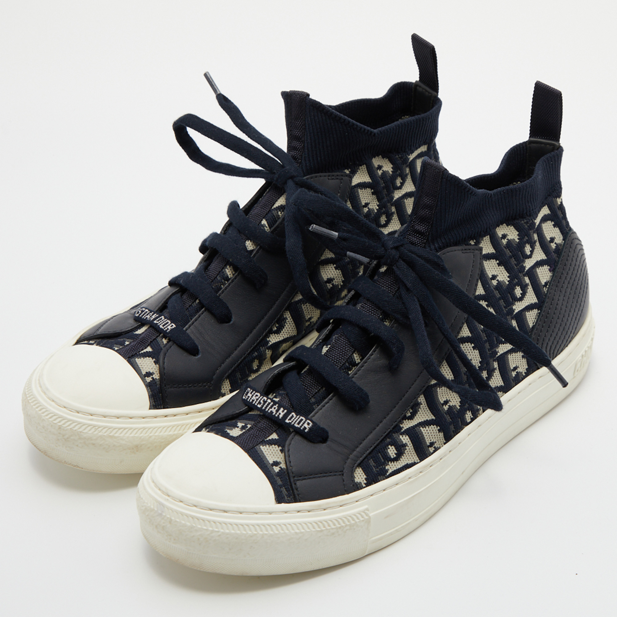 

Dior Blue/White Knit and Leather Walk'n'Dior High-Top Sneakers Size