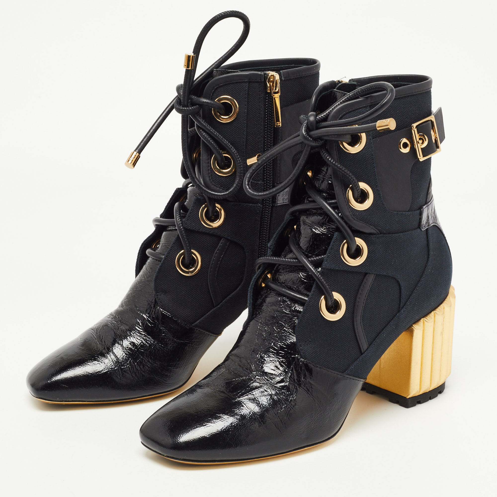 

Dior Black Canvas and Leather Glorious Lace Up Ankle Boots Size