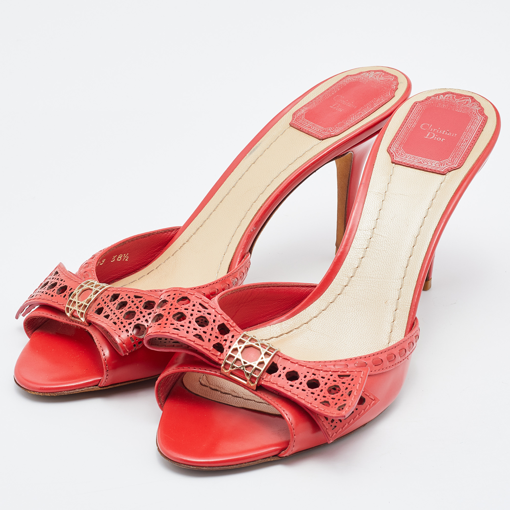 

Dior Orange Patent Leather Bow Slide Sandals Size