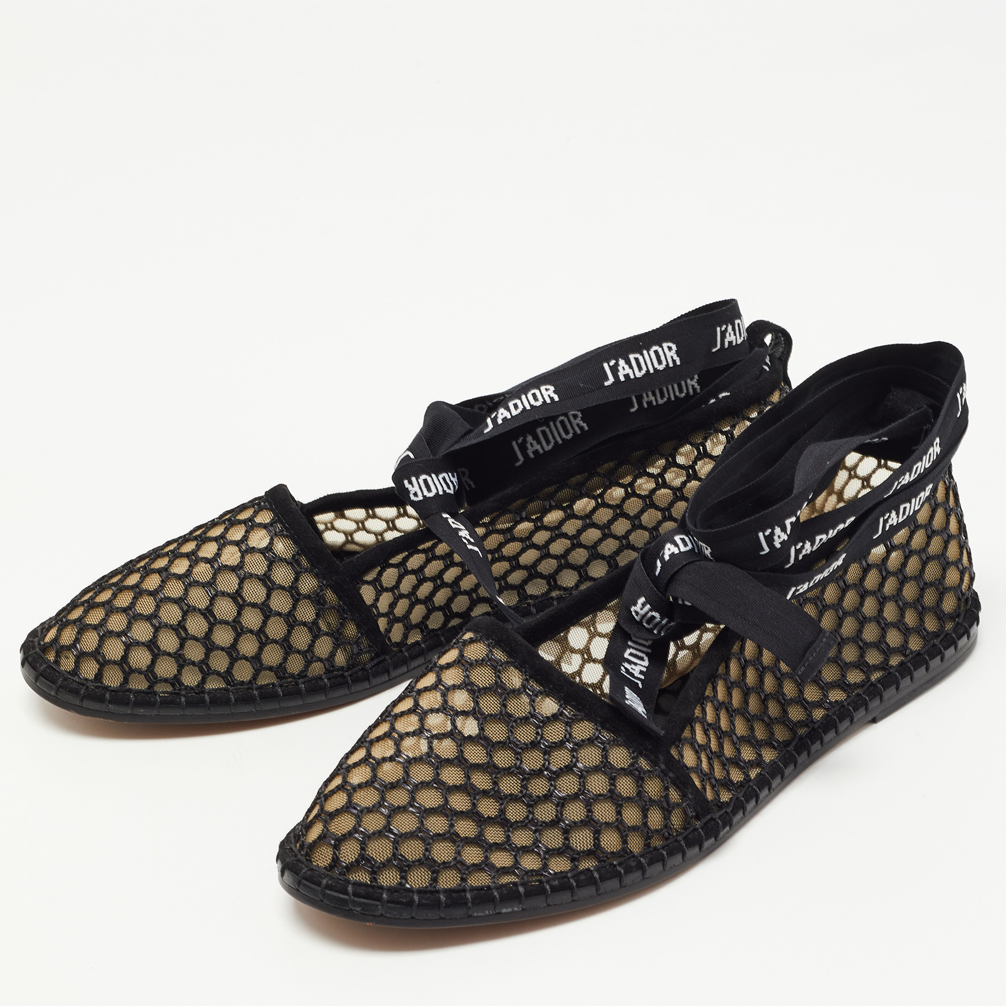 

Dior Beige/Black Mesh and Suede Nicely D Flats Size