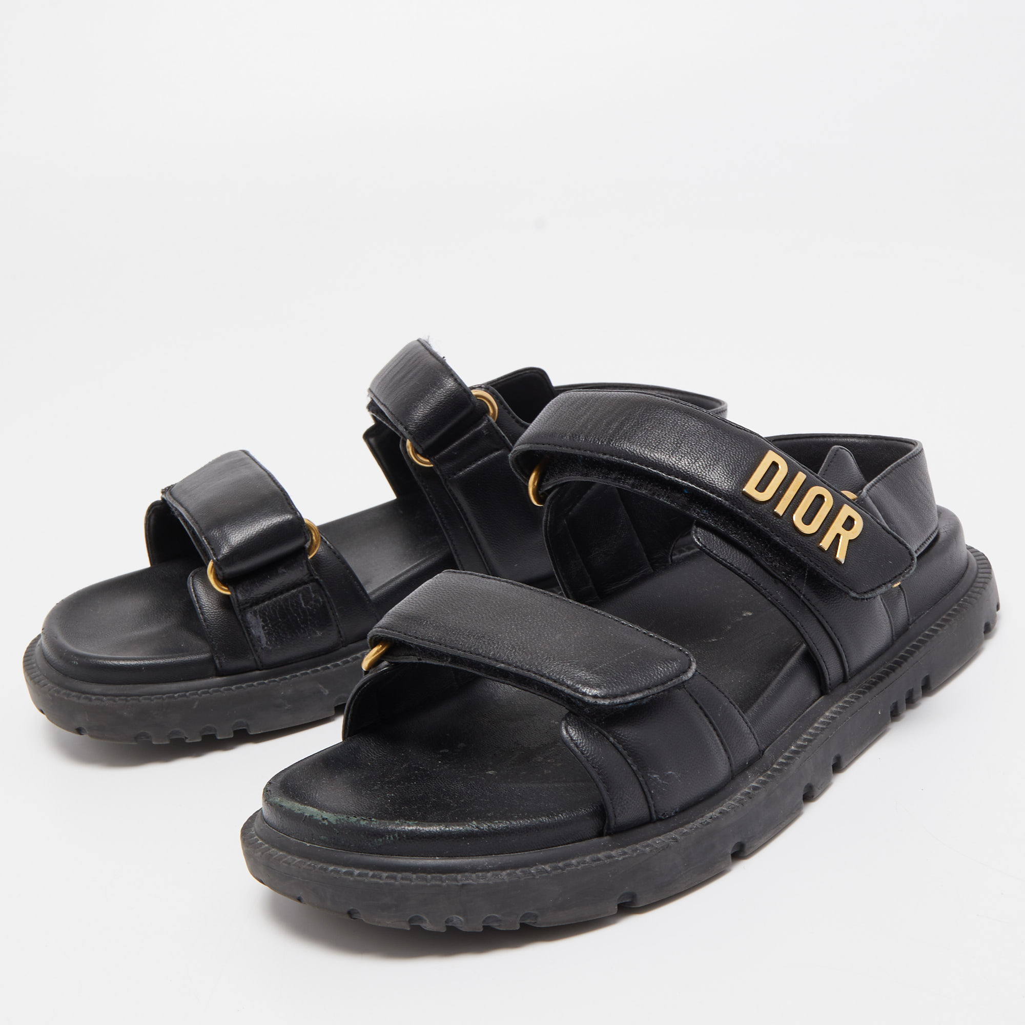 

Dior Black Leather Buckle DiorAct Sandals Size