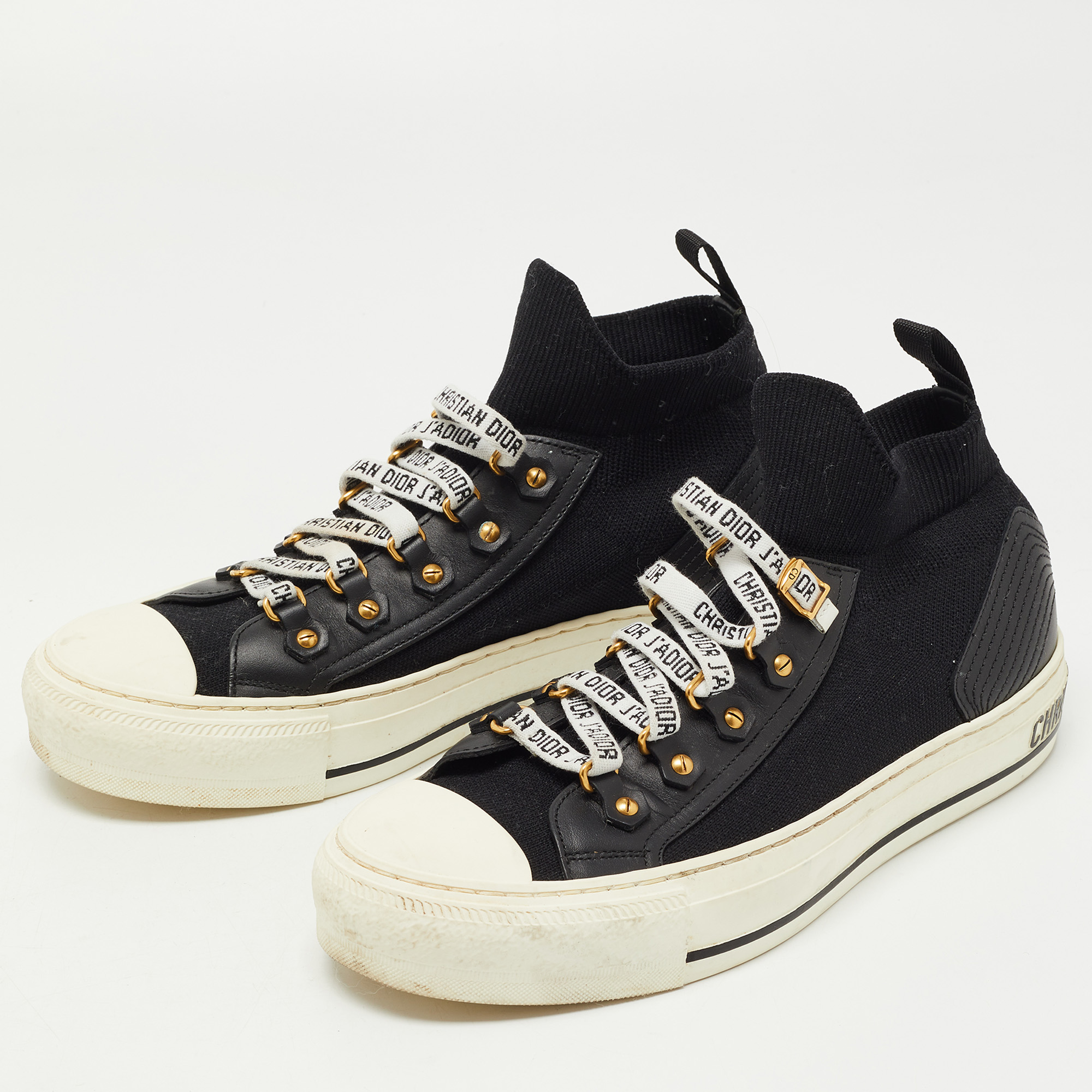 

Dior Black Knit Fabric and Leather Walk'n'Dior High Top Sneakers Size