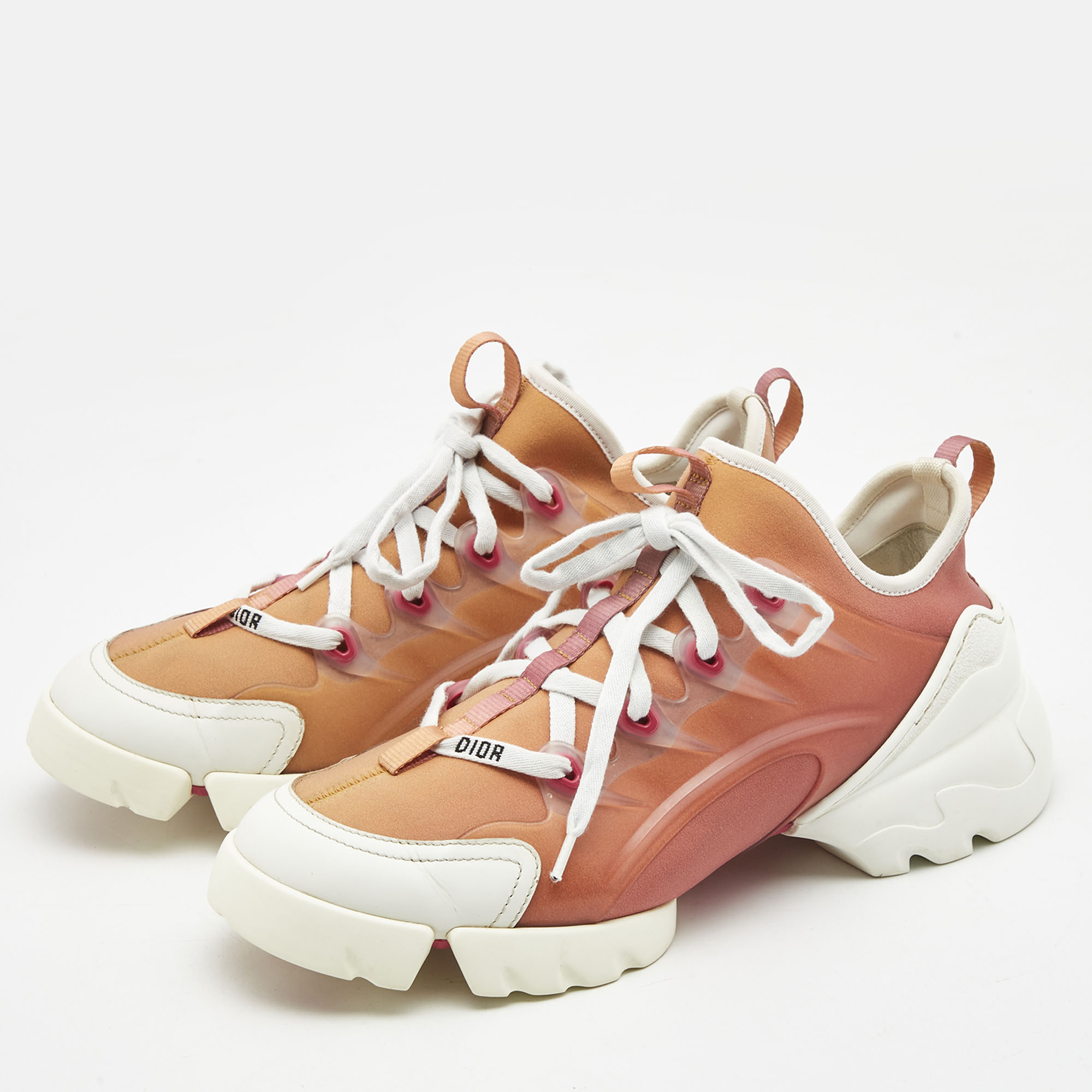 

Dior Brown/White Fabric and PVC D-Connect Lace Up Sneakers Size