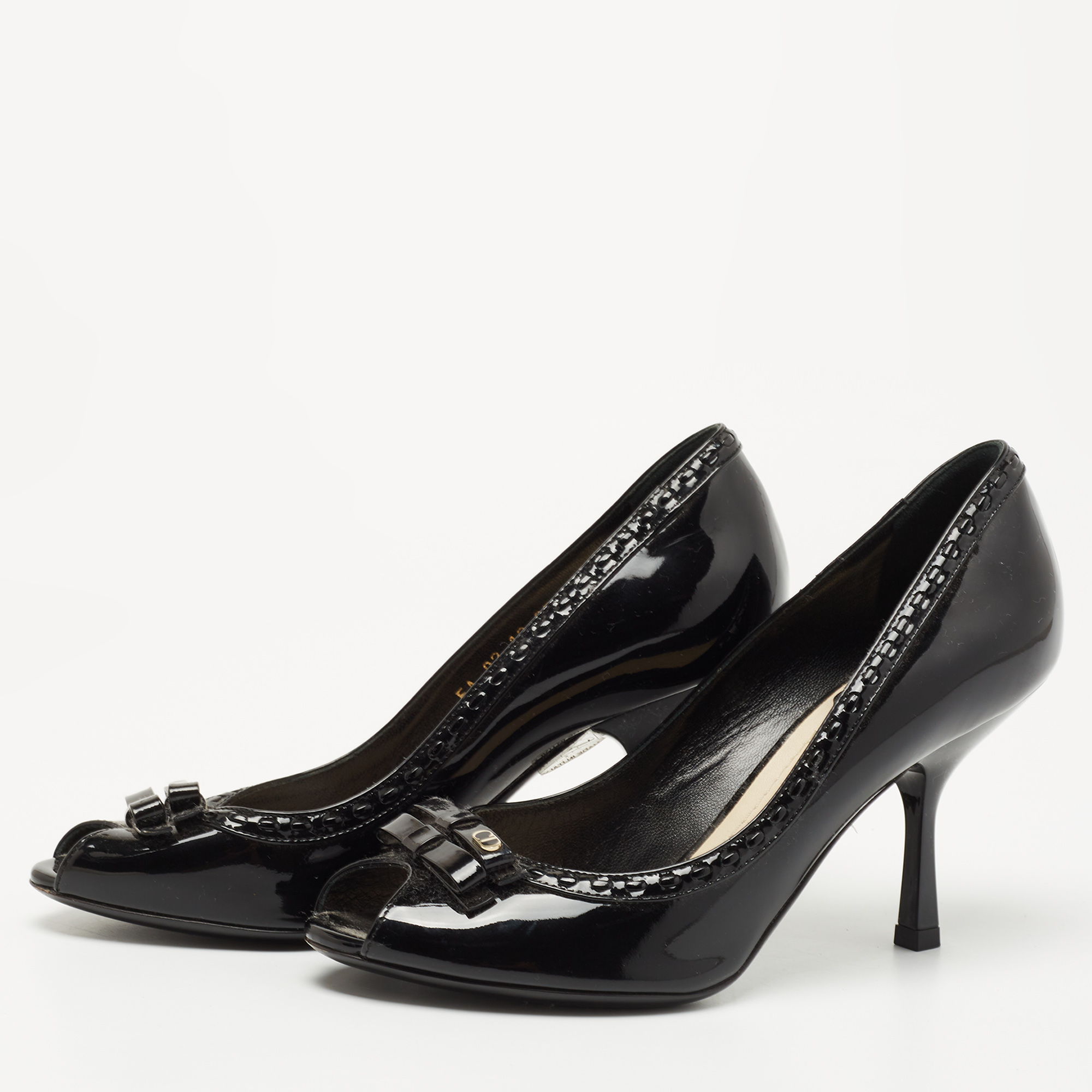 

Dior Black Patent Leather Double Bow Peep Toe Pumps Size