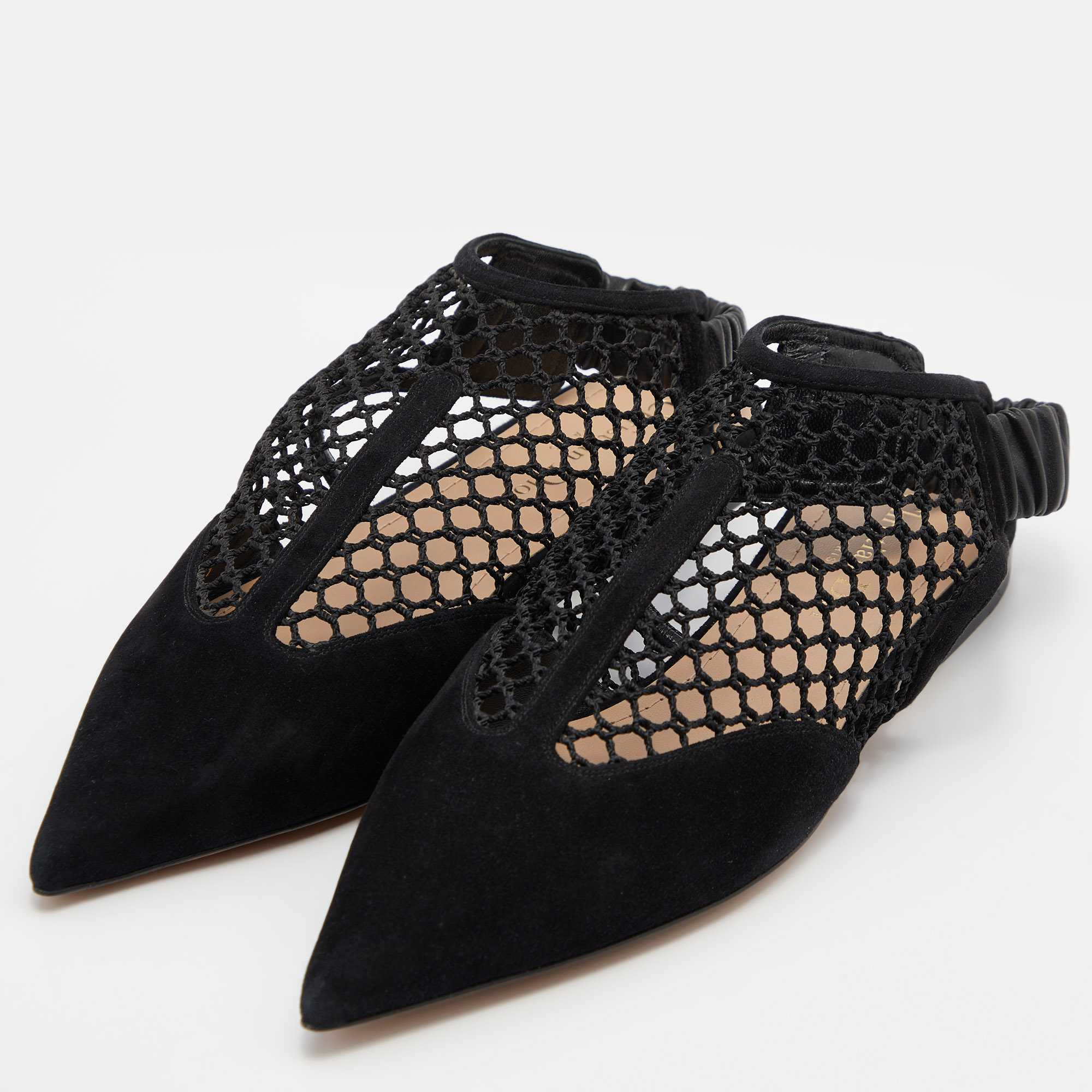 

Dior Black Suede and Mesh Pointed Toe Mule Flat Sandals Size