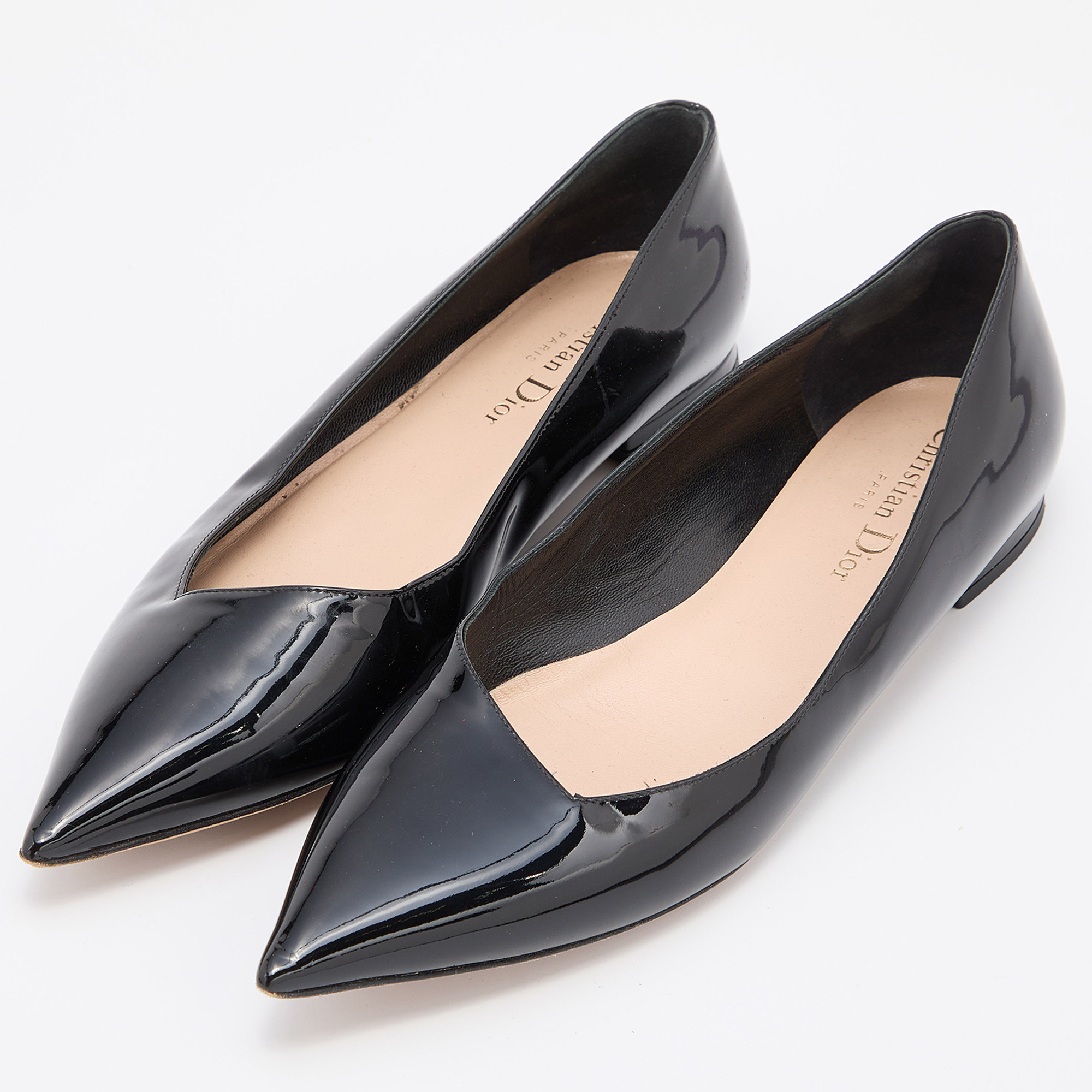 

Dior Black Patent Leather Pointed Toe Ballet Flats Size