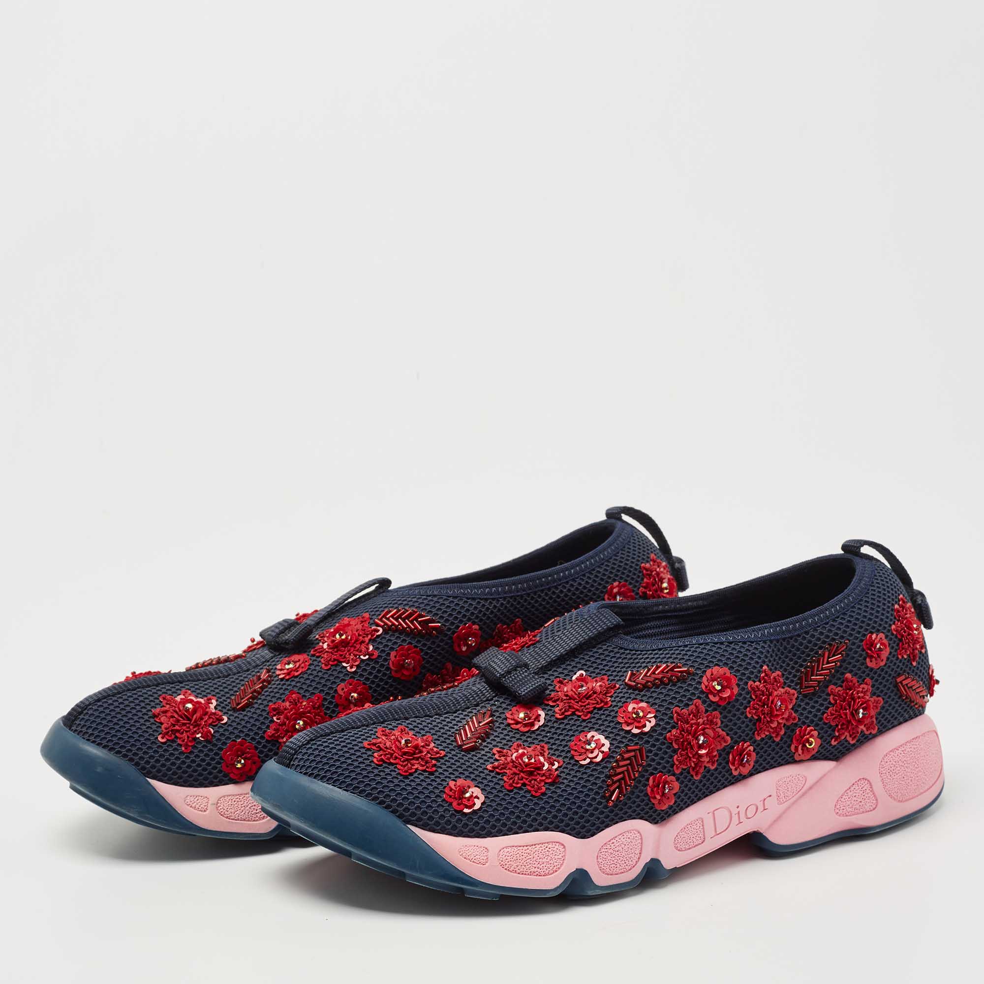 

Dior Navy Blue Embellished Mesh Fusion Sneakers Size