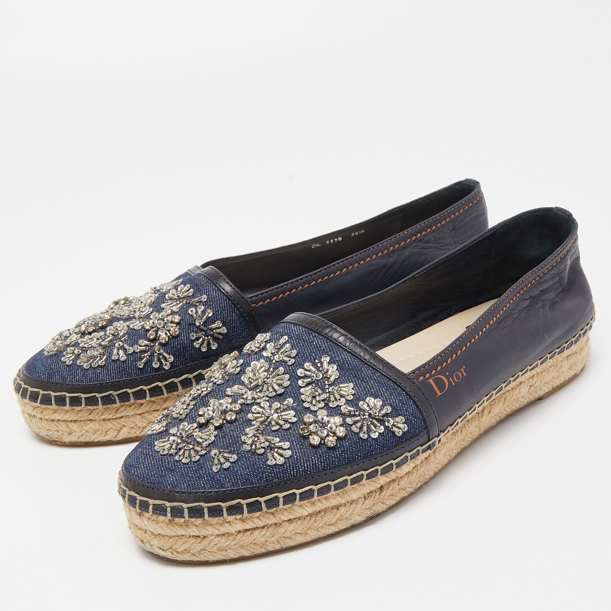 

Dior Blue/Black Denim and Leather Espradrille Flats Size