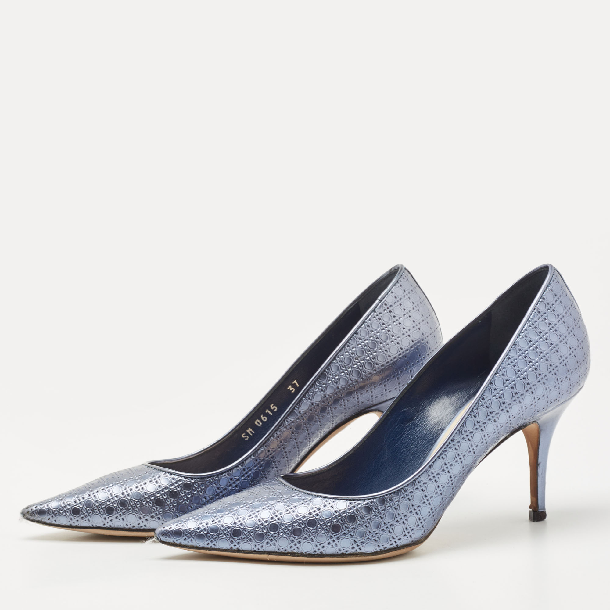 

Dior Metallic Blue Microcannage Patent Pointed Toe Pumps Size