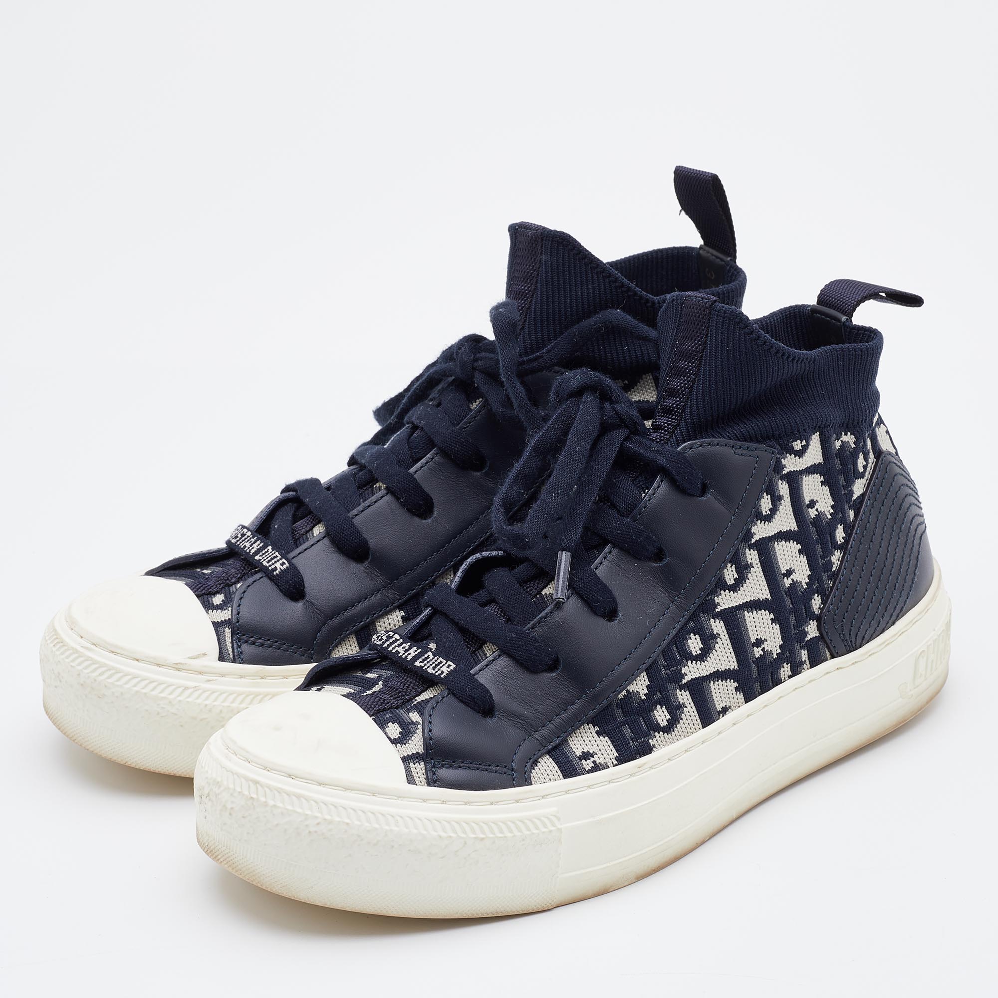 

Dior Blue Knit Fabric and Leather Walk'n'Dior High Top Sneakers Size