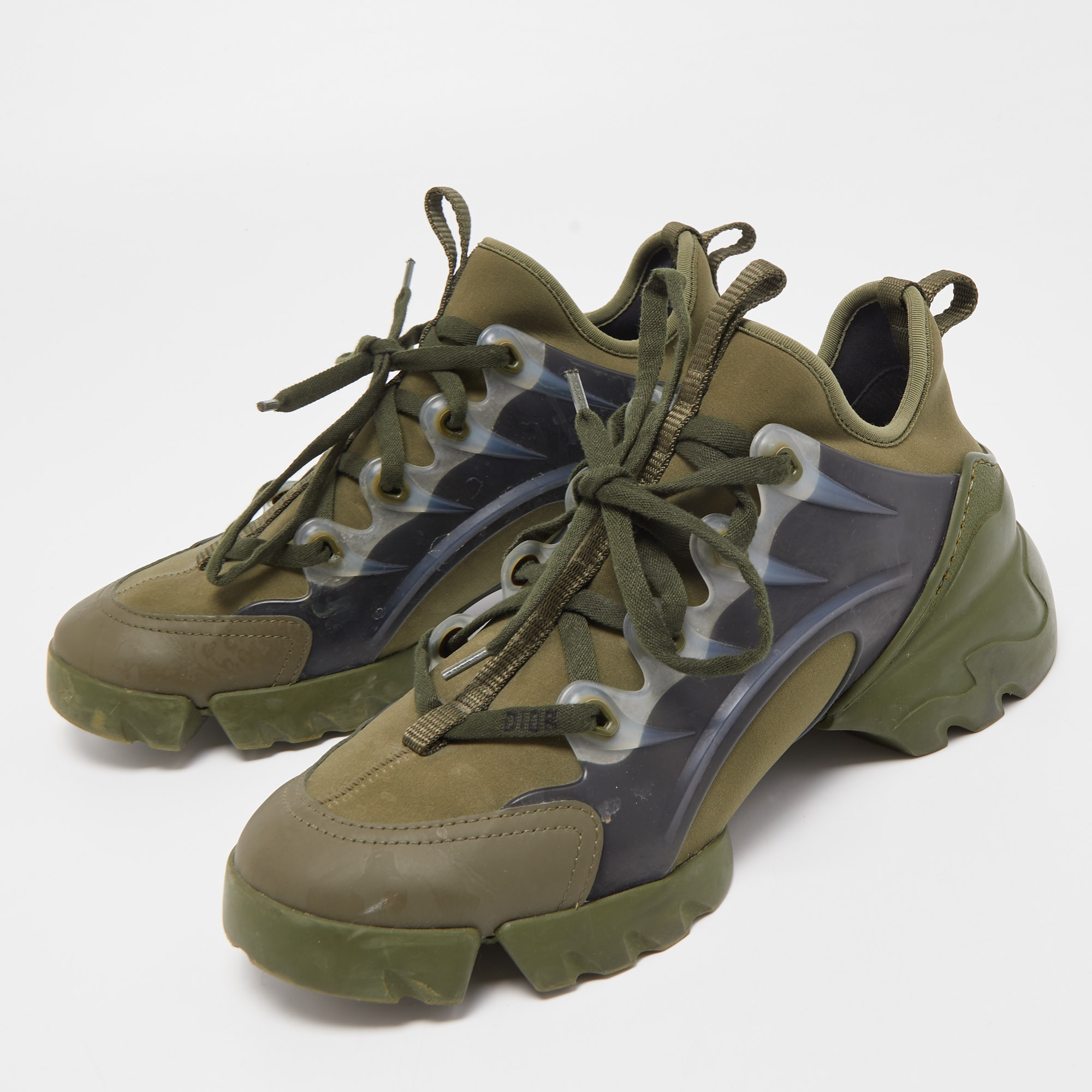 

Dior Army Green/Black Neoprene, Rubber and Leather D-Connect Sneakers Size