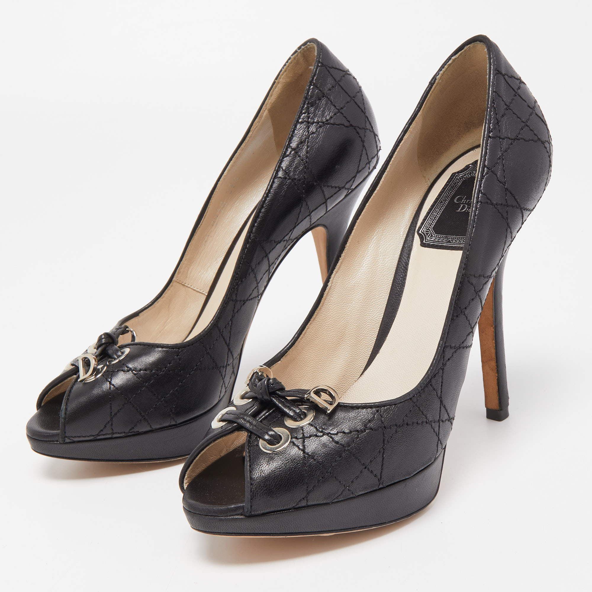 

Dior Black Cannage Leather Peep Toe Platform Pumps Size