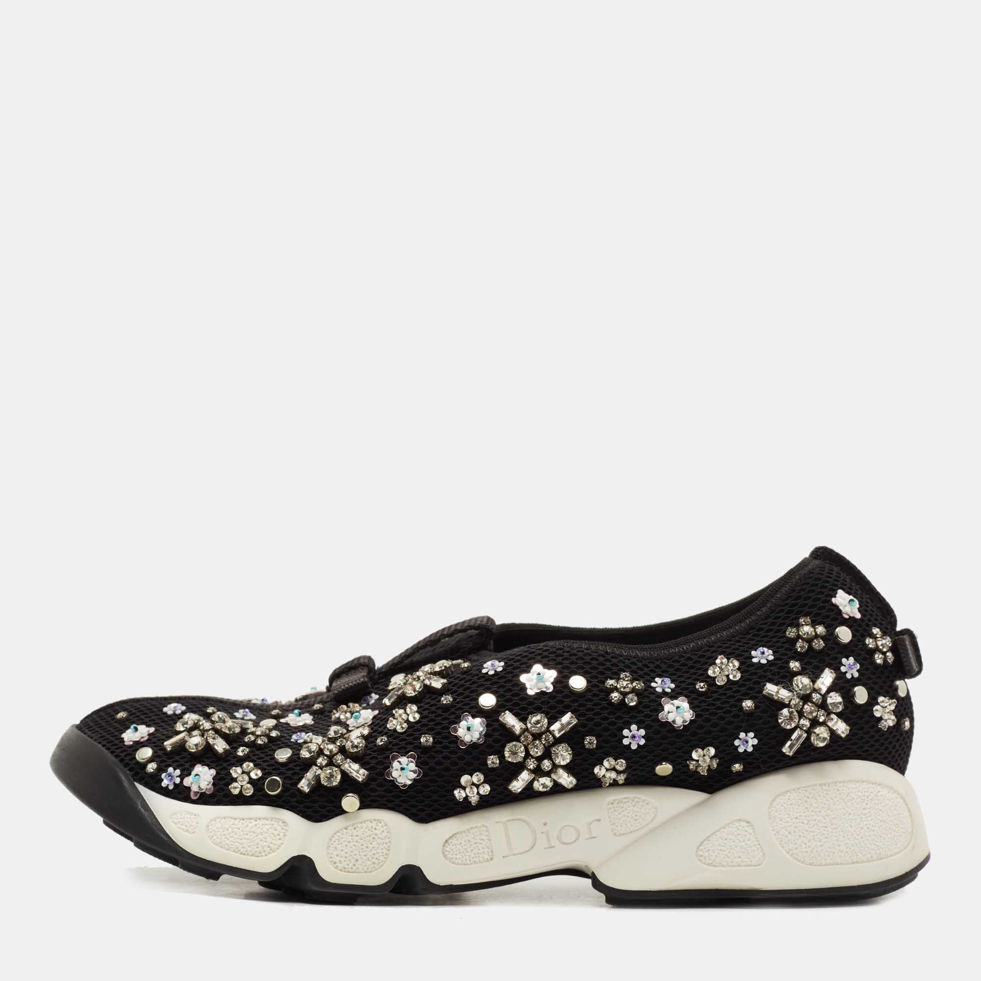Click to view more detailed imagery on our partner's website Pre-owned Dior Black Mesh Crystal Embellished Fusion Sneakers Size 35.5