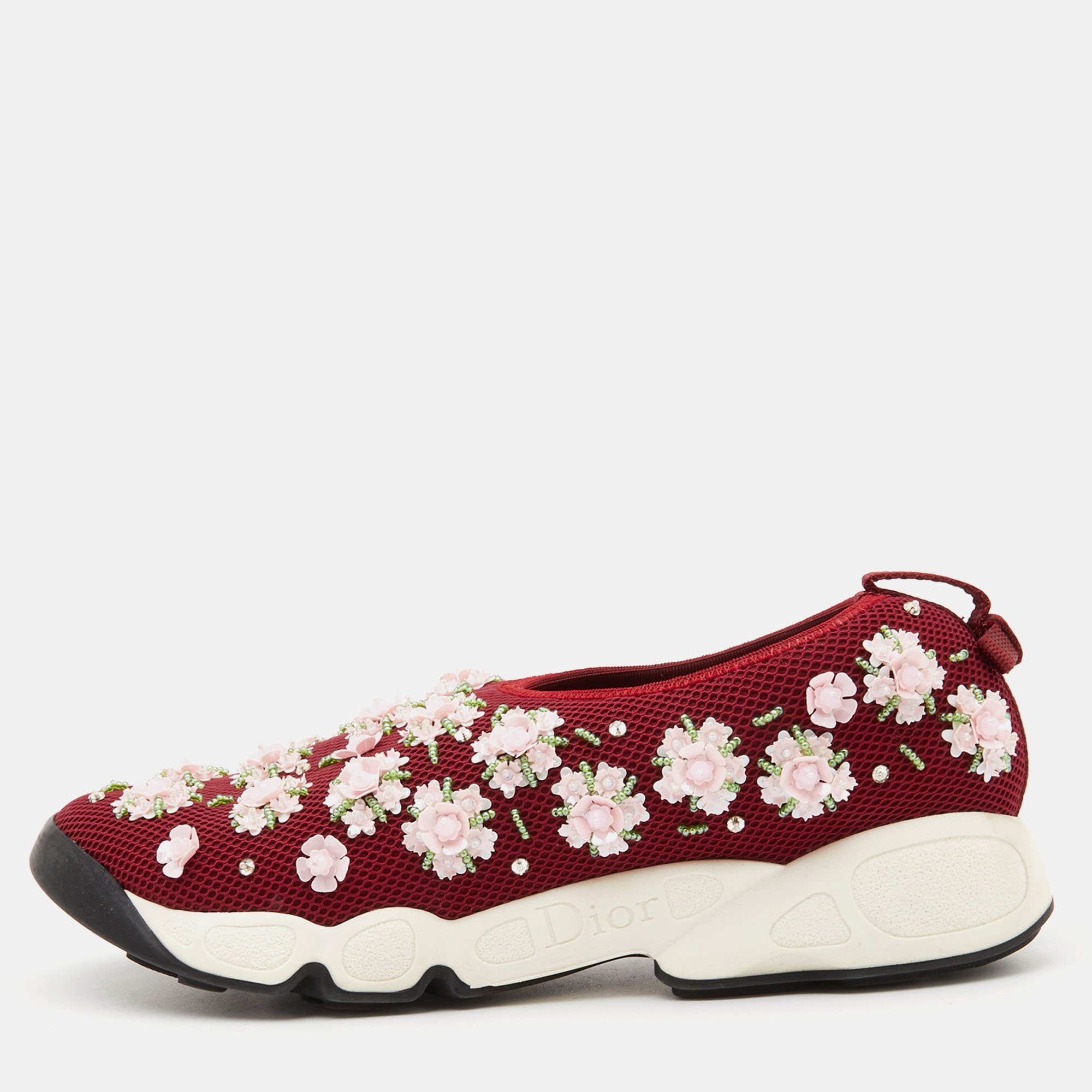 

Dior Red/Pink Crystal Embellished Mesh Fusion Slip-On Sneakers Size