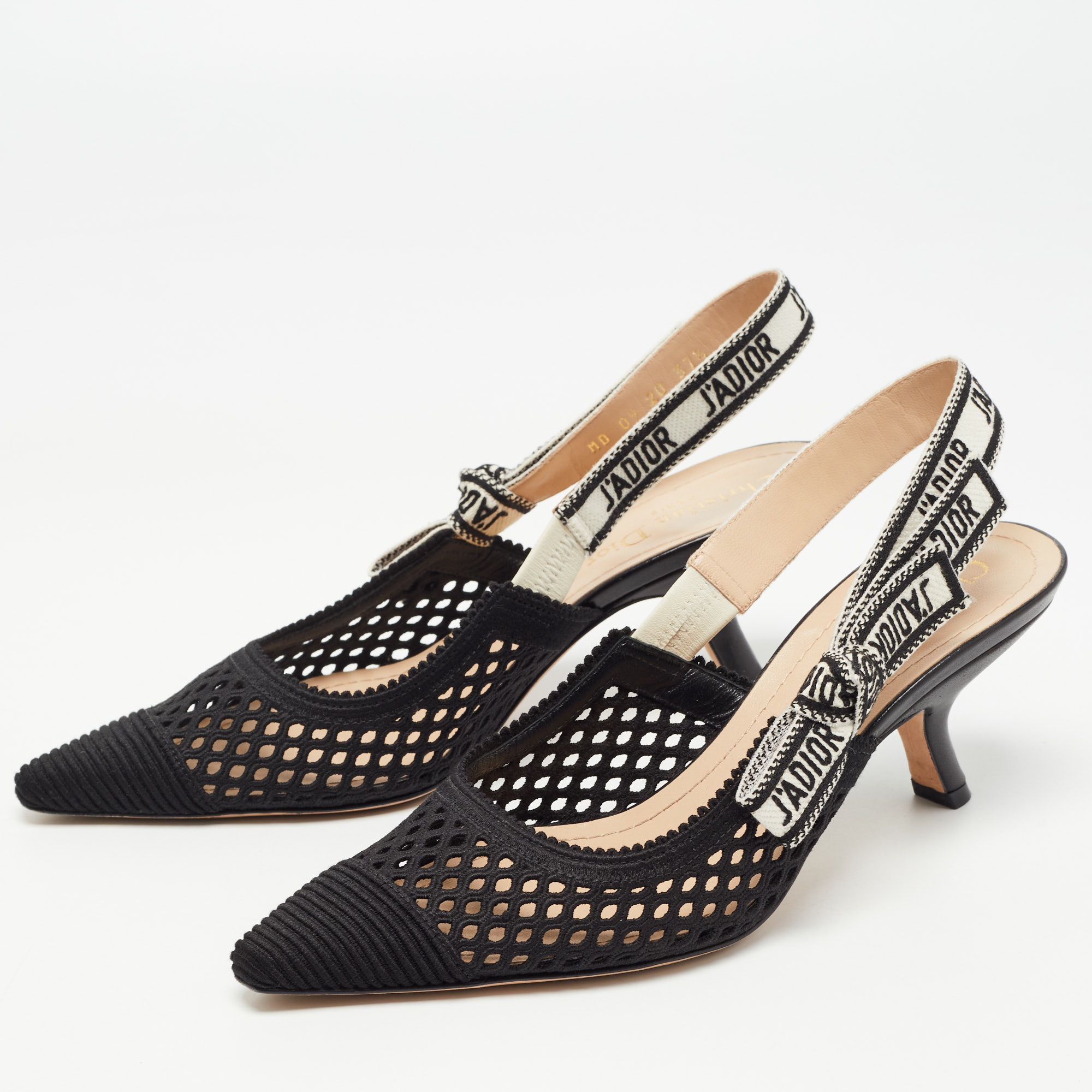 

Dior Black Canvas and Mesh Jadior Slingback Pumps Size