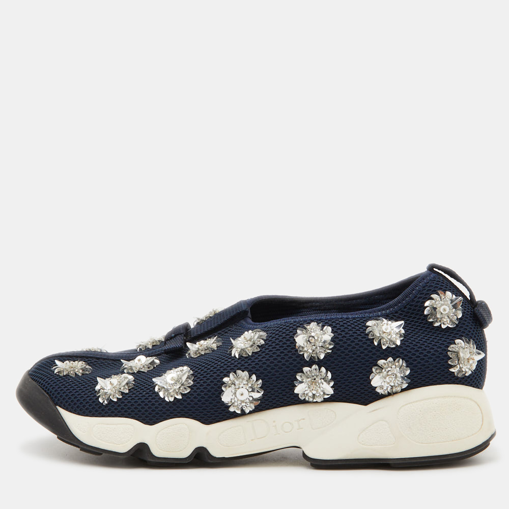 

Dior Navy Blue Crystal Embellished Mesh Fusion Sneakers Size