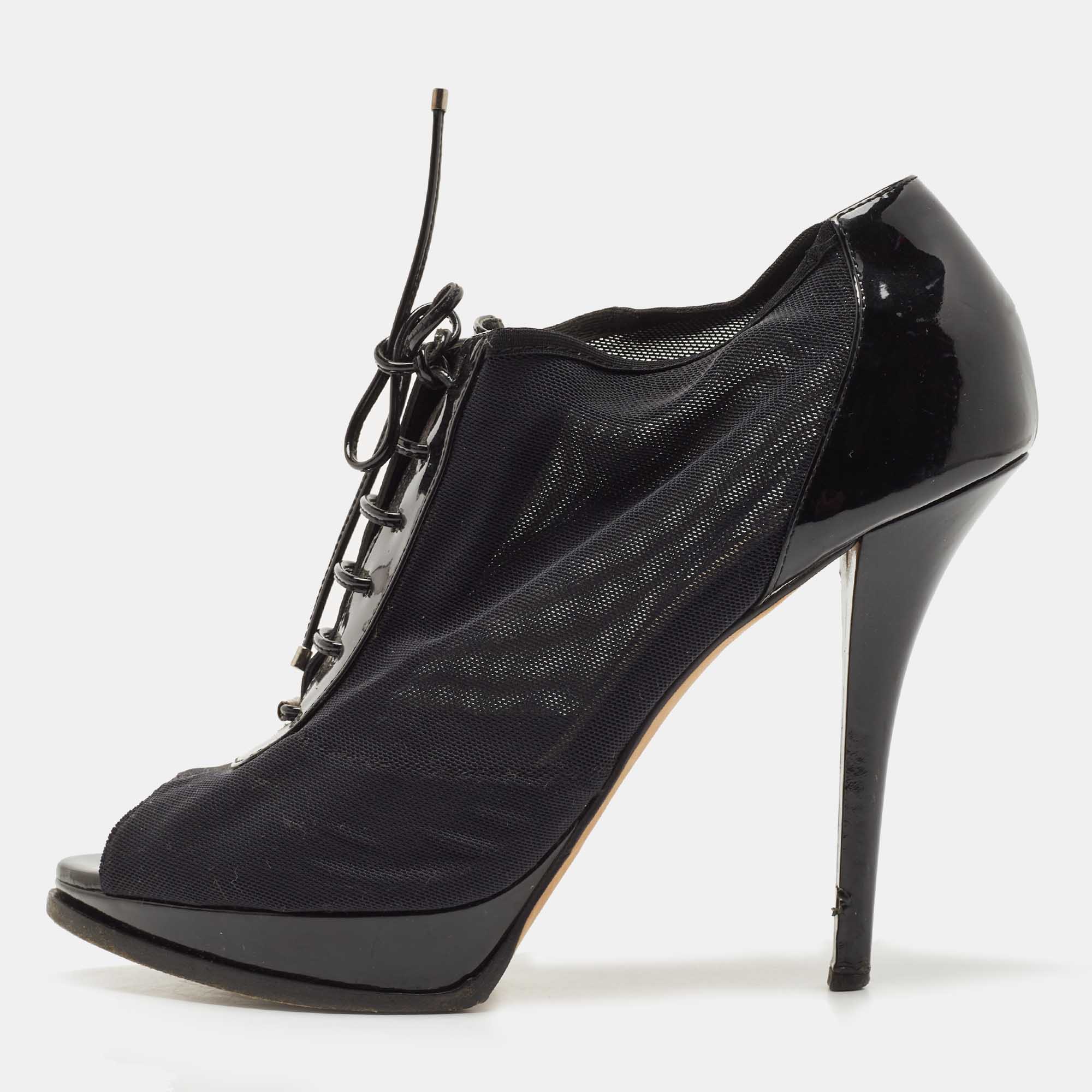 Vintage Womens CHRISTIAN DIOR Boots Heels Monogram Shoes Black 36 1/2