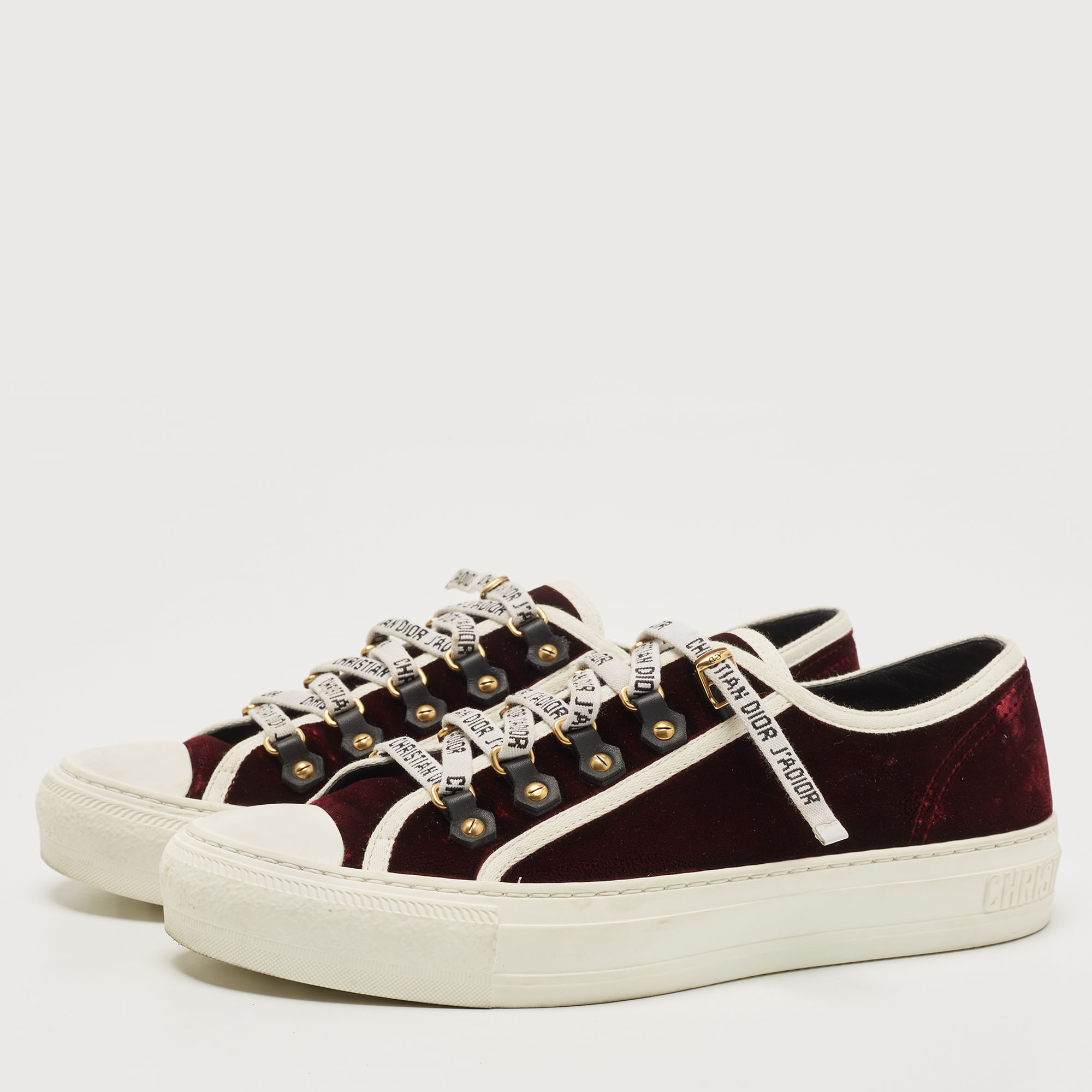 

Dior Burgundy/White Velvet And Canvas Trim Walk'N'Dior Low Top Sneakers Size