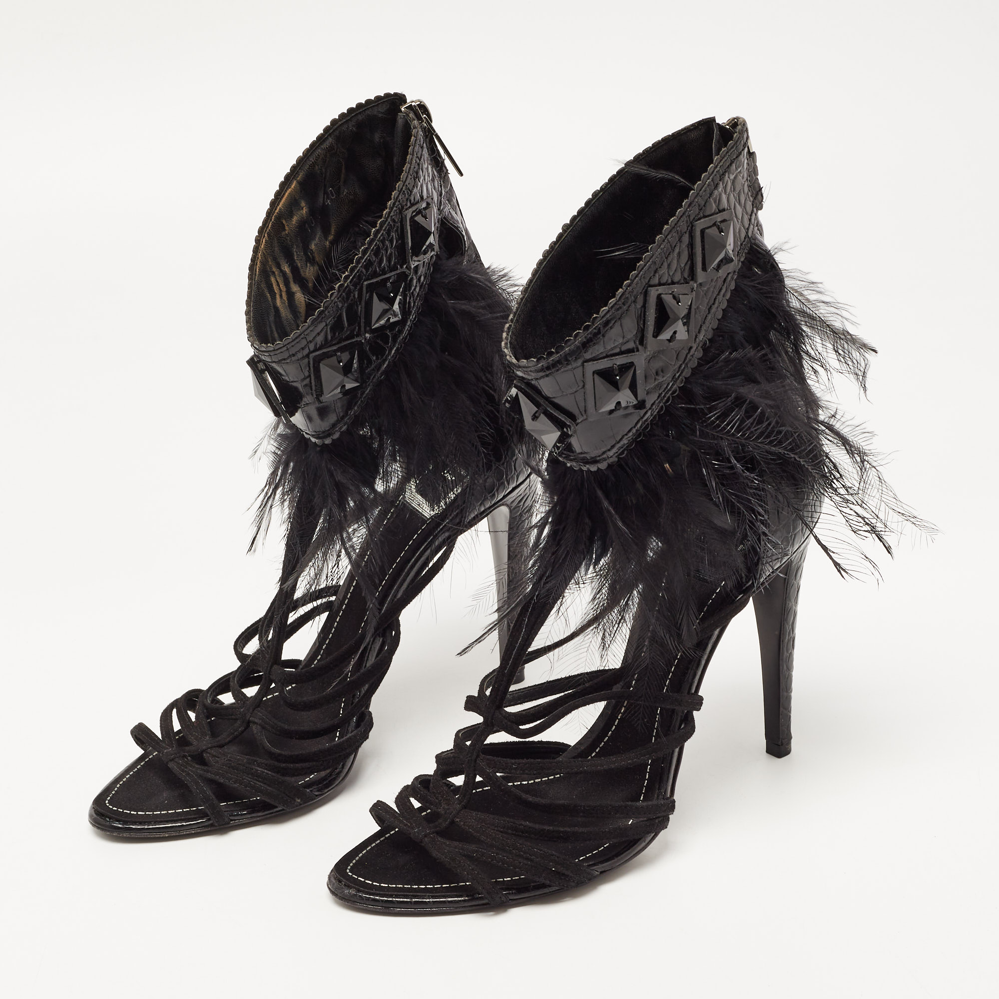 

Dior Black Croc Embossed and Suede Ankle Strap Sandals Size