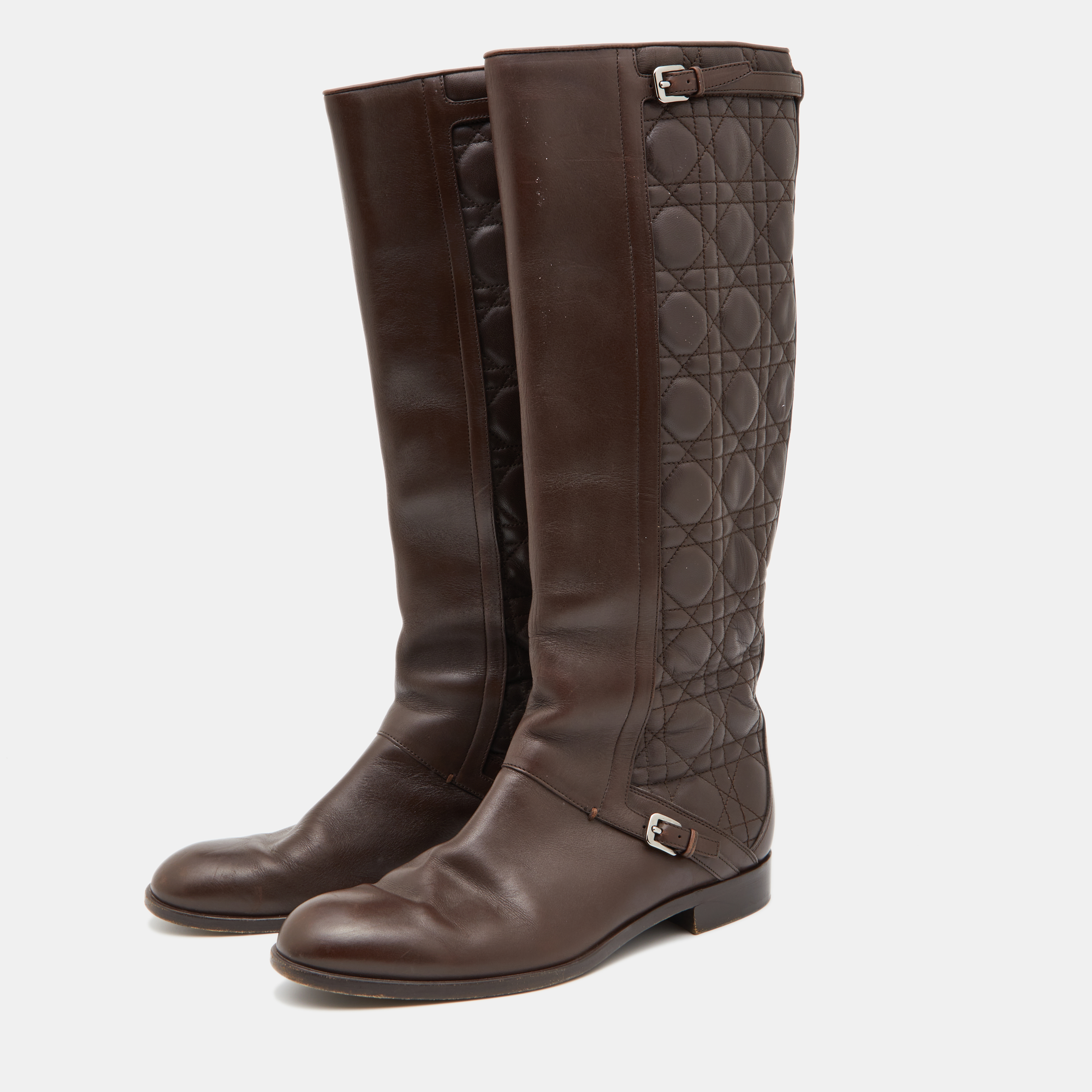 

Dior Brown Cannage Leather Riding Knee Length Boots Size