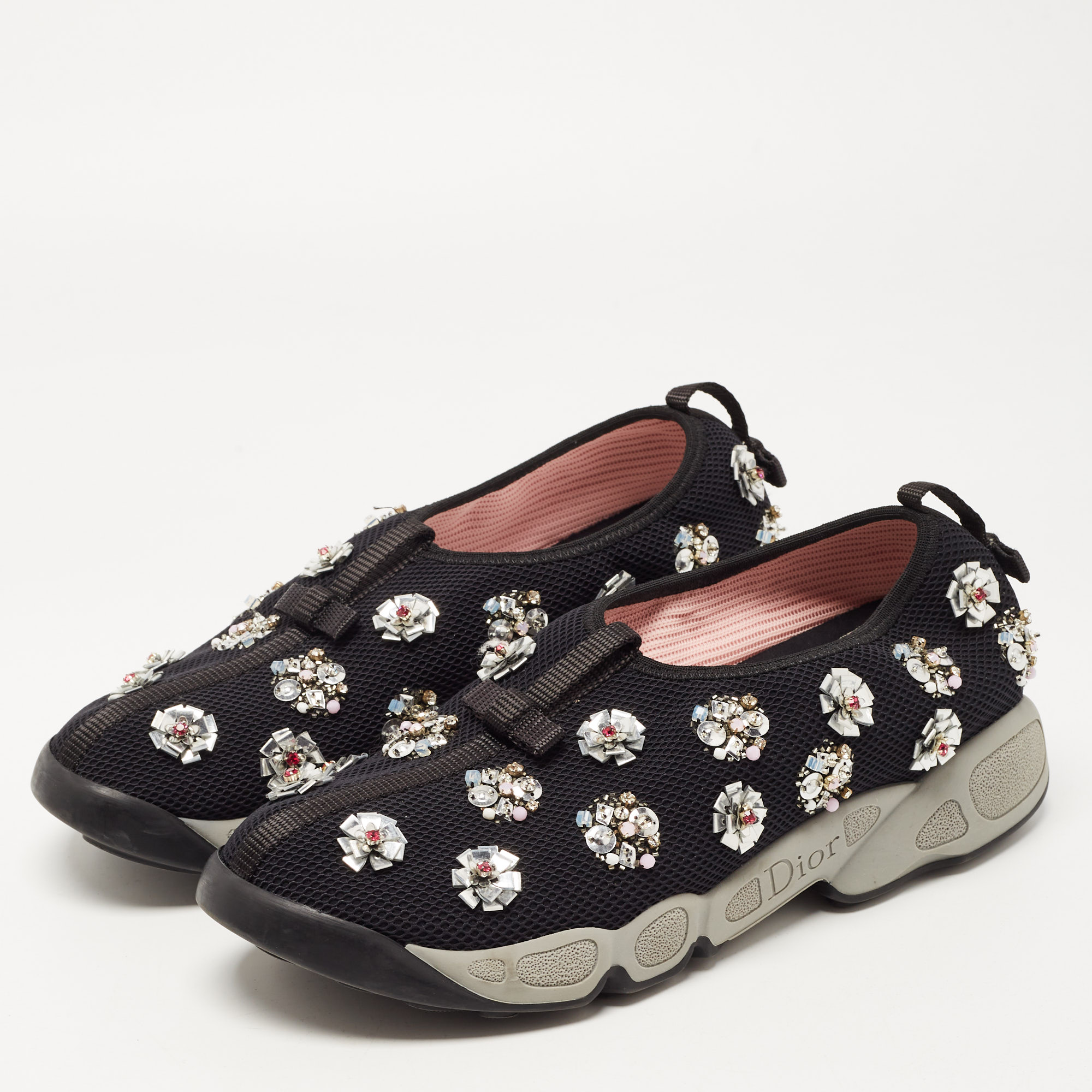 

Dior Black Crystal Embellished Mesh Fusion Sneakers Size