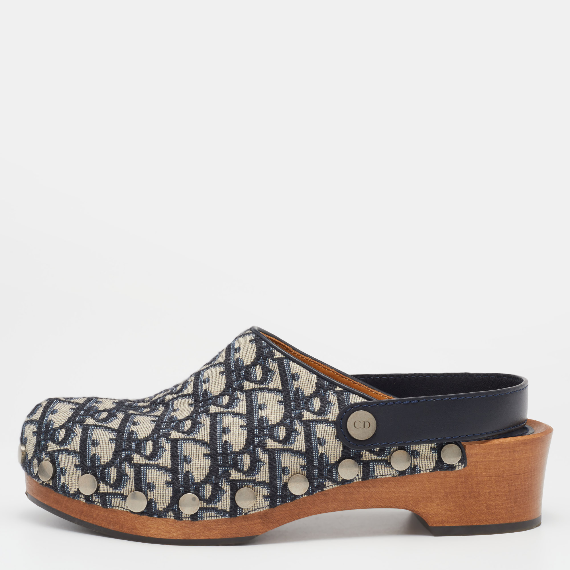 

Dior Beige/Blue Oblique Canvas Diorquake Slingback Clogs Size