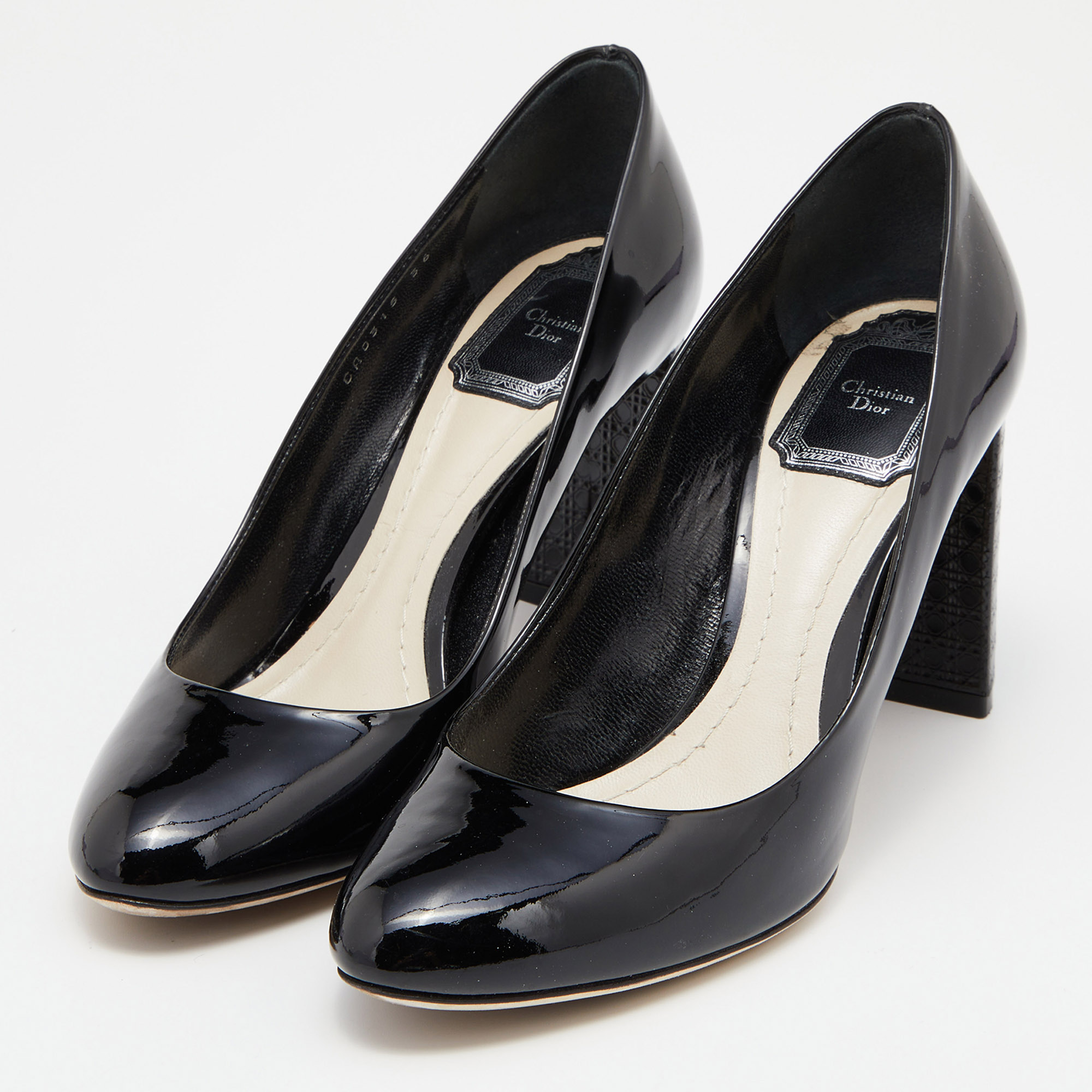 

Dior Black Patent Leather Cannage Block Heel Pumps Size