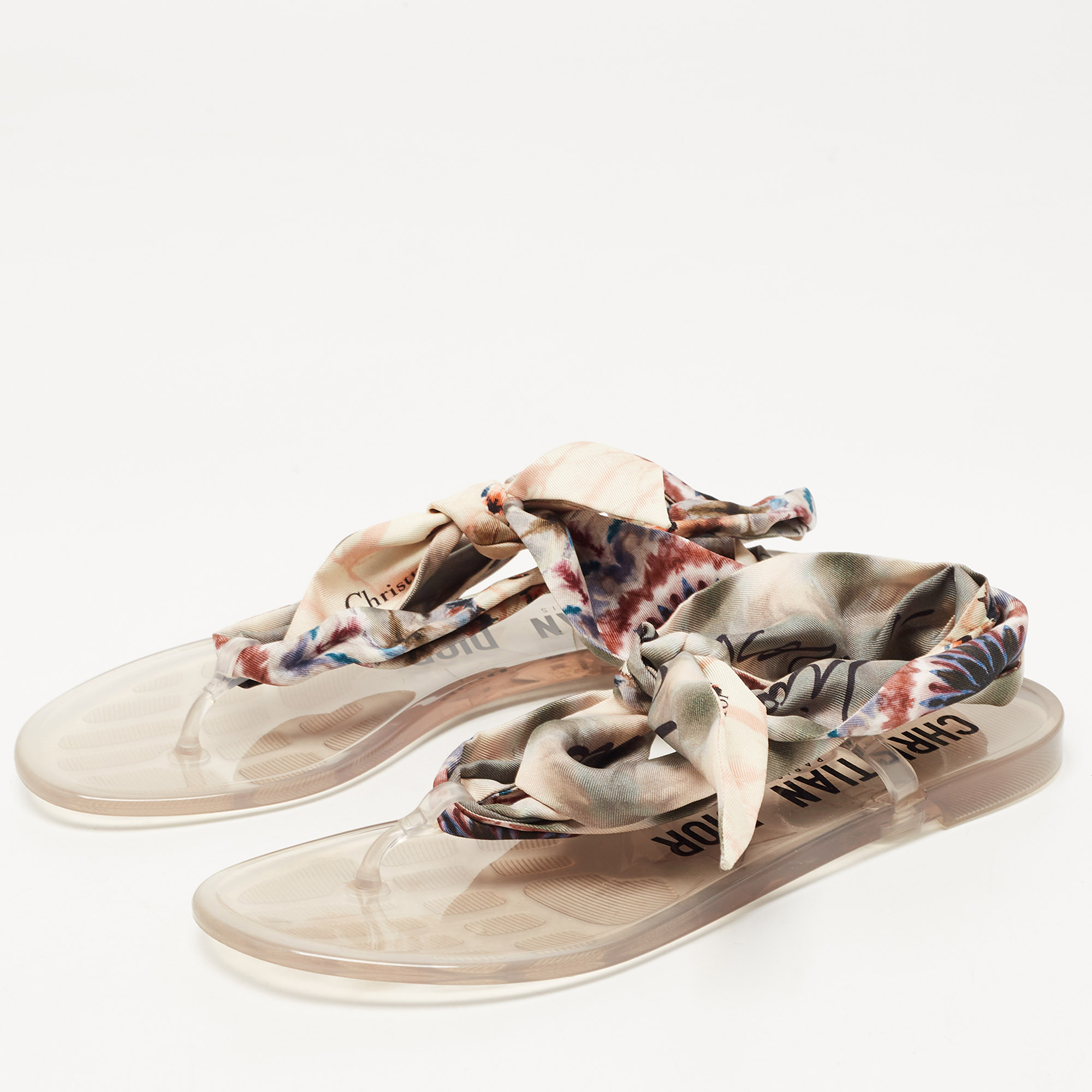 

Dior Multicolor Fabric Kaleidoscope Ankle Tie Flat Sandals Size