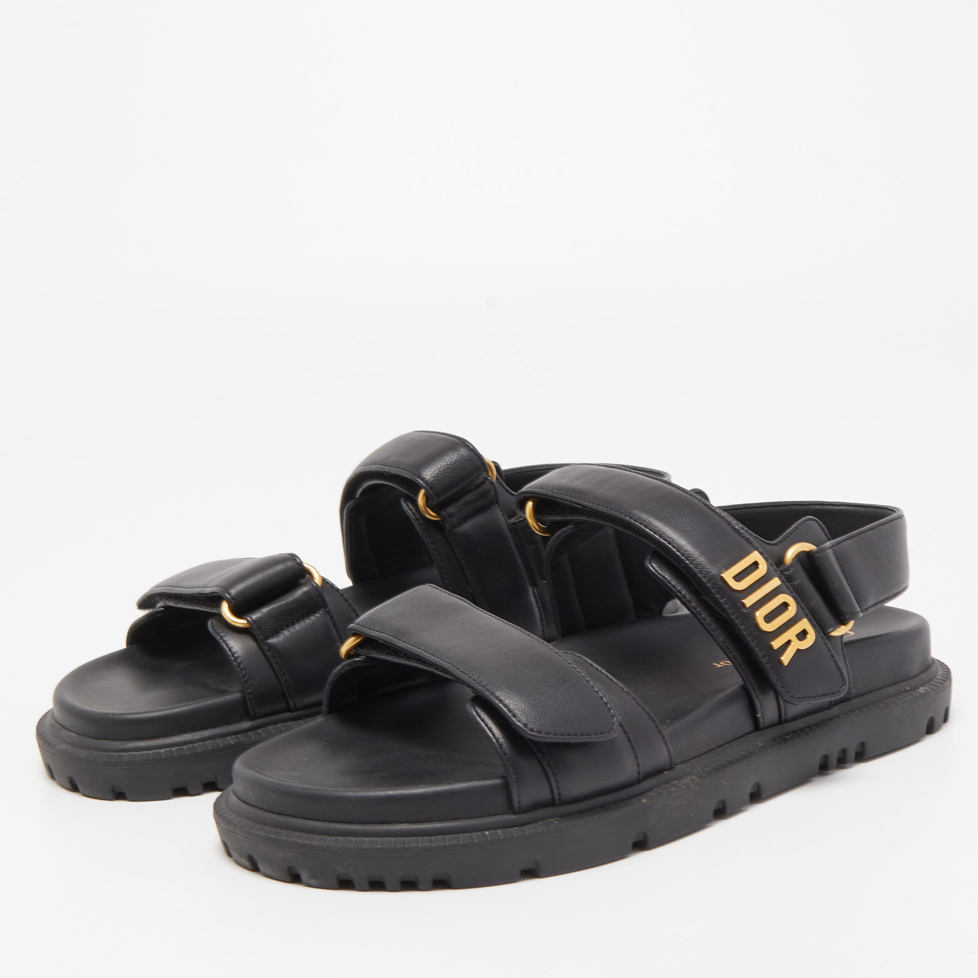 

Dior Black Leather DiorAct Flat Sandals Size