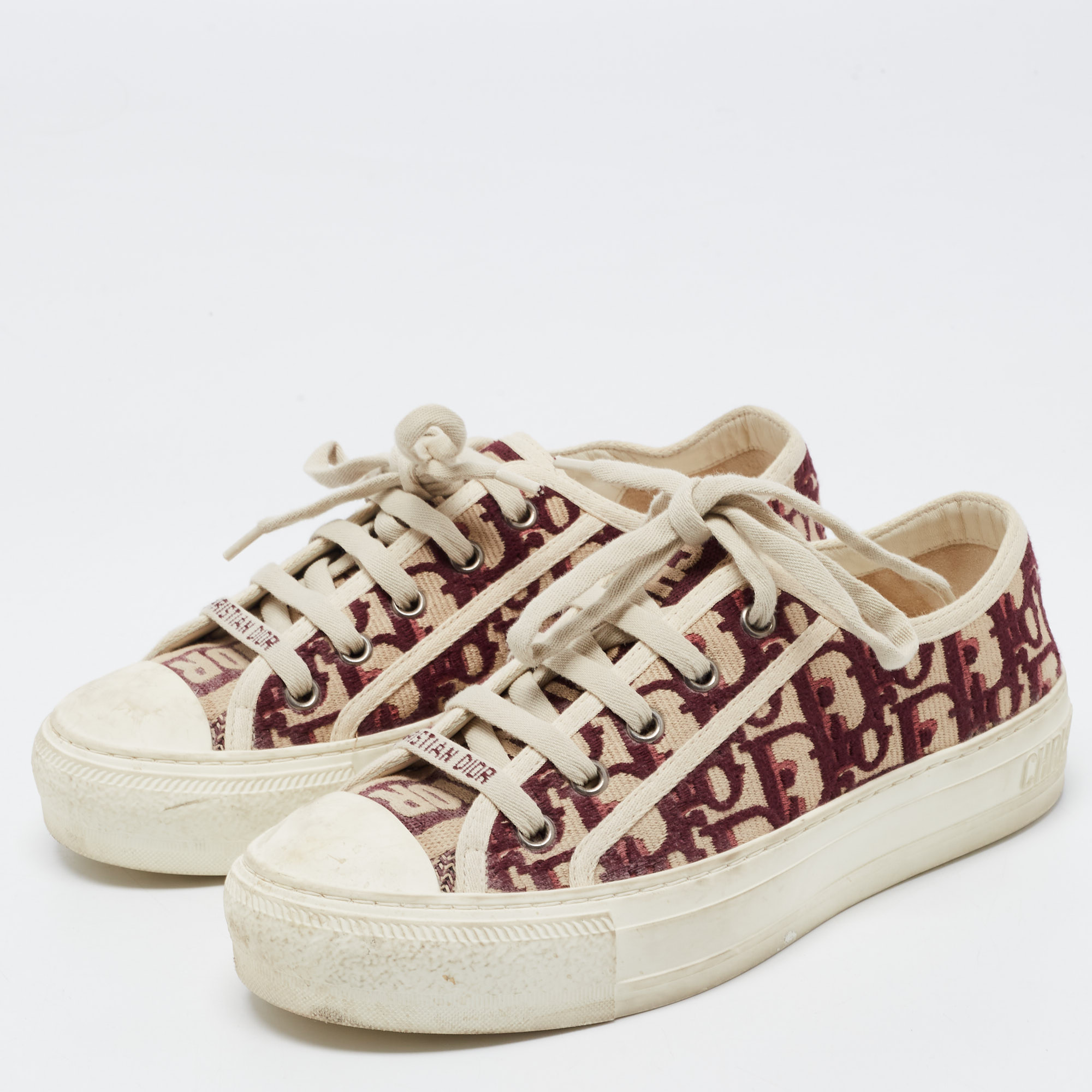 

Dior Burgundy/Off White Oblique Canvas Walk'n'Dior Sneakers Size