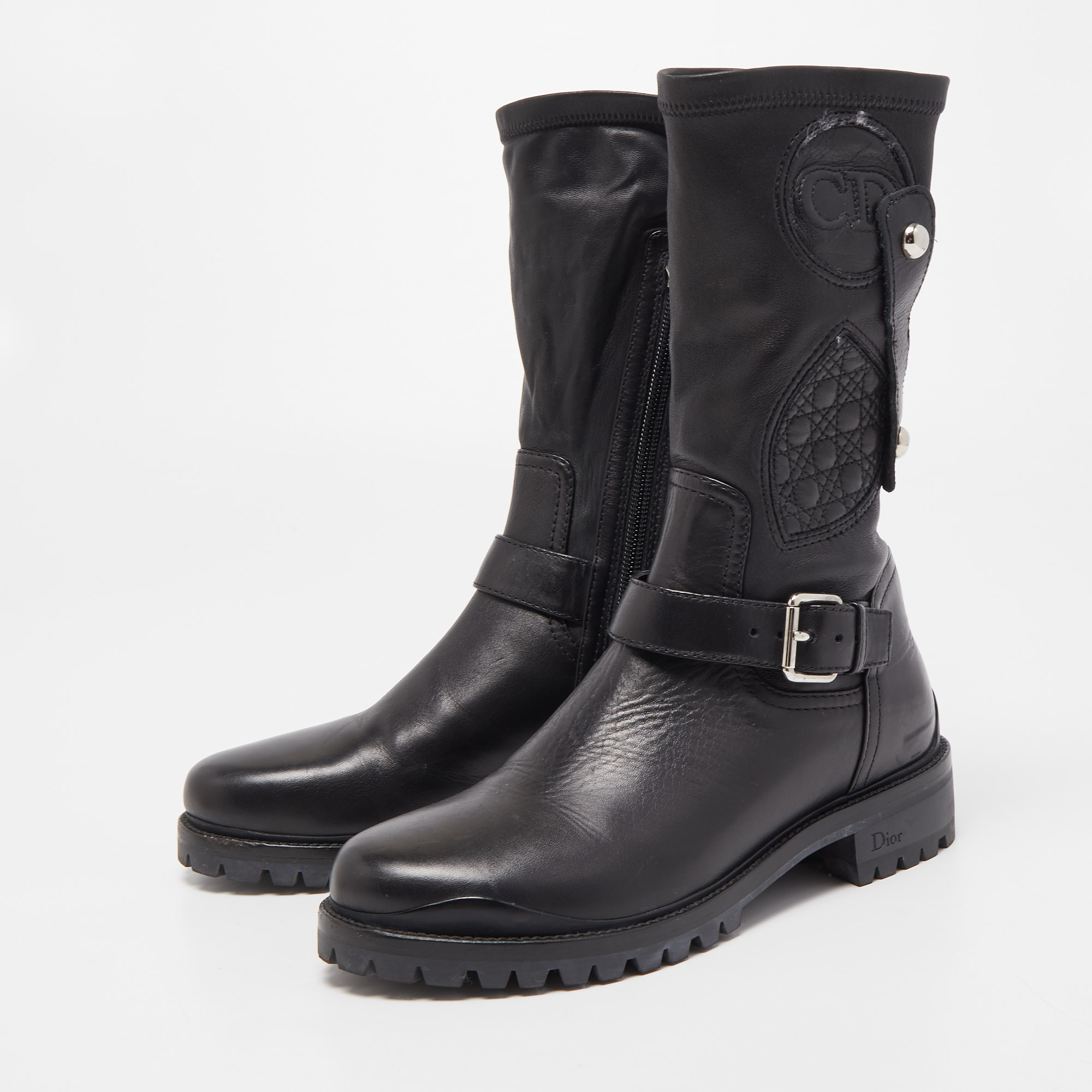 

Dior Black Leather Maniac Moto Boots Size