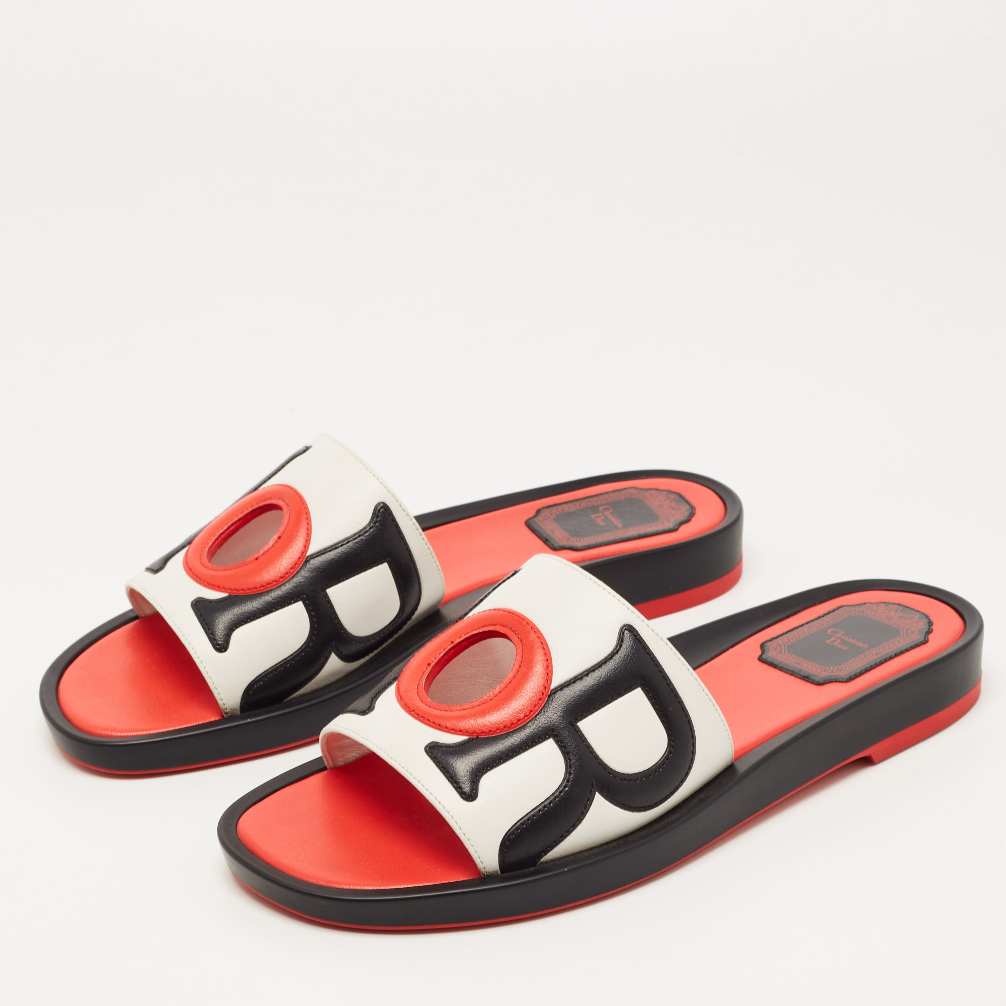 

Dior Tricolor Leather Flat Slides Size, White
