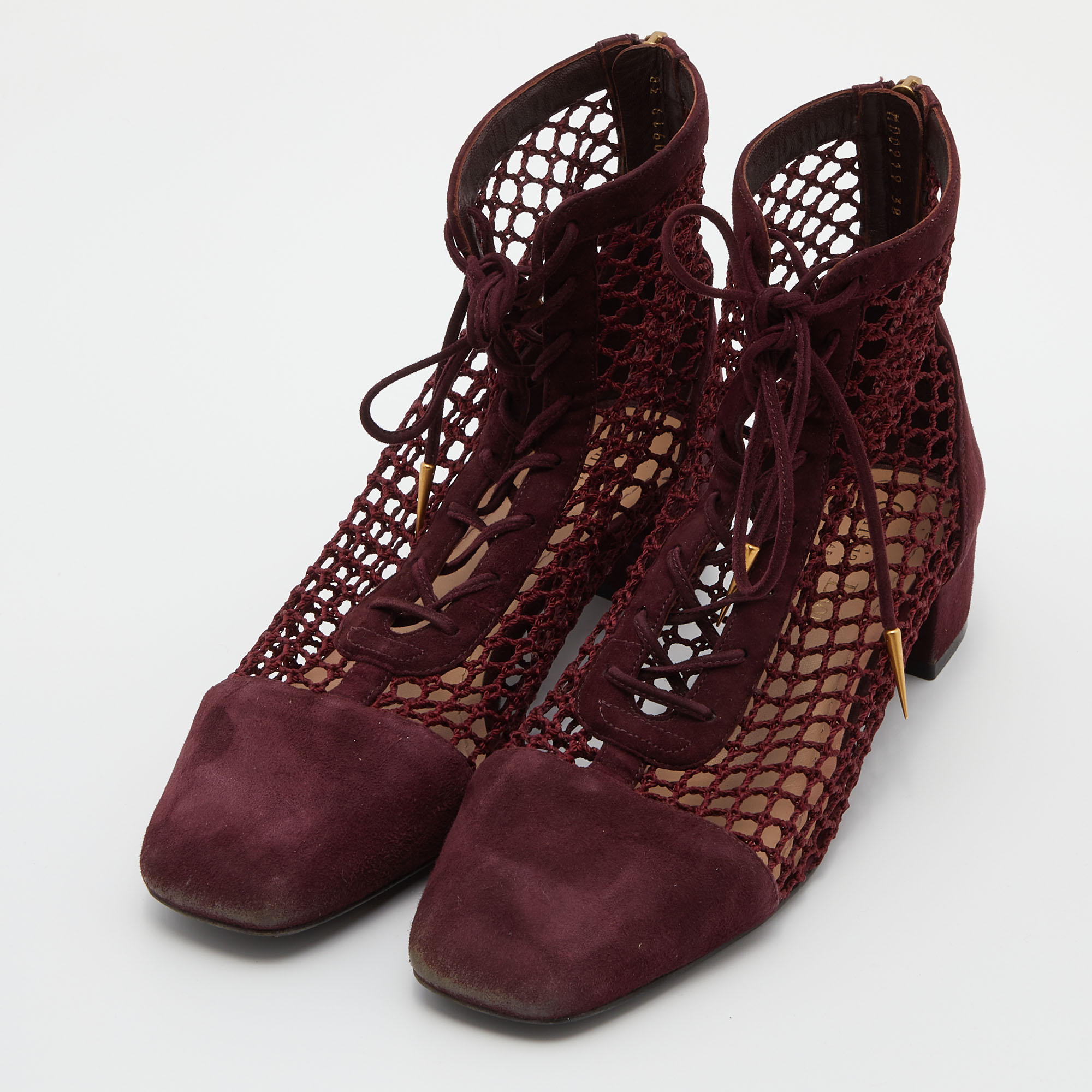 

Dior Burgundy Suede and Fishnet Naughtily-D Ankle Boots Size