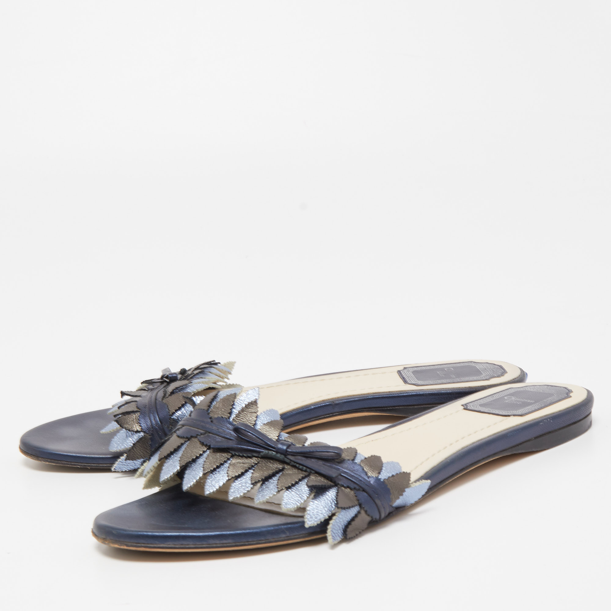 

Dior Metallic Blue Leather Flat Slides Size