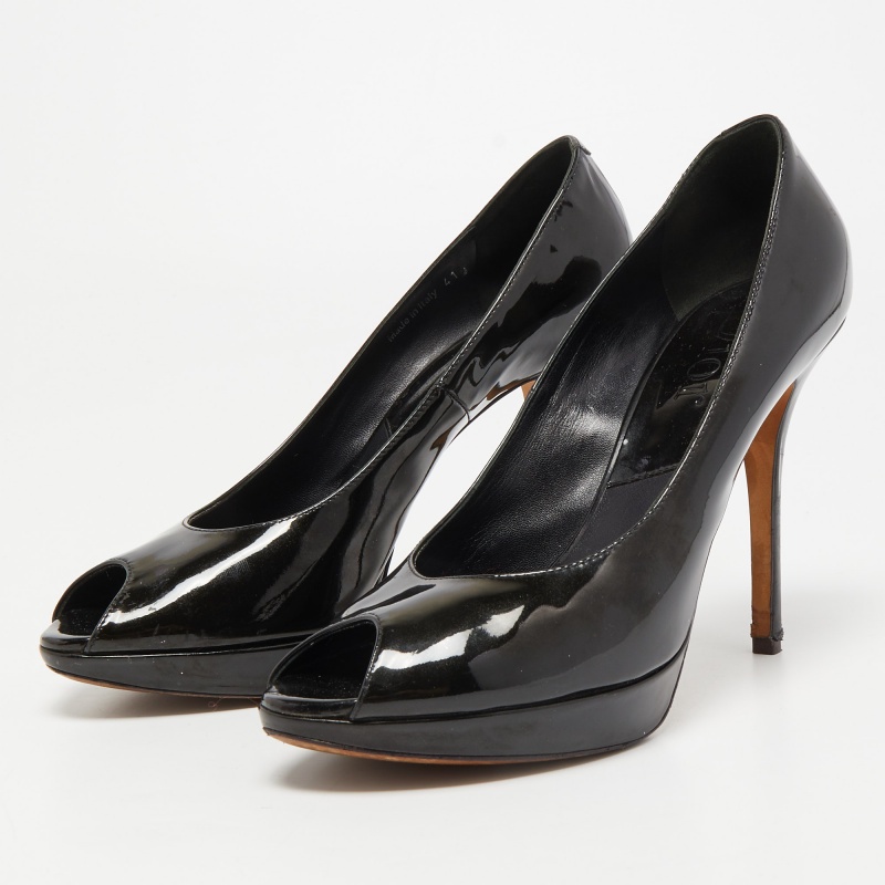 

Dior Black Patent Leather Peep Toe Platform Pumps Size