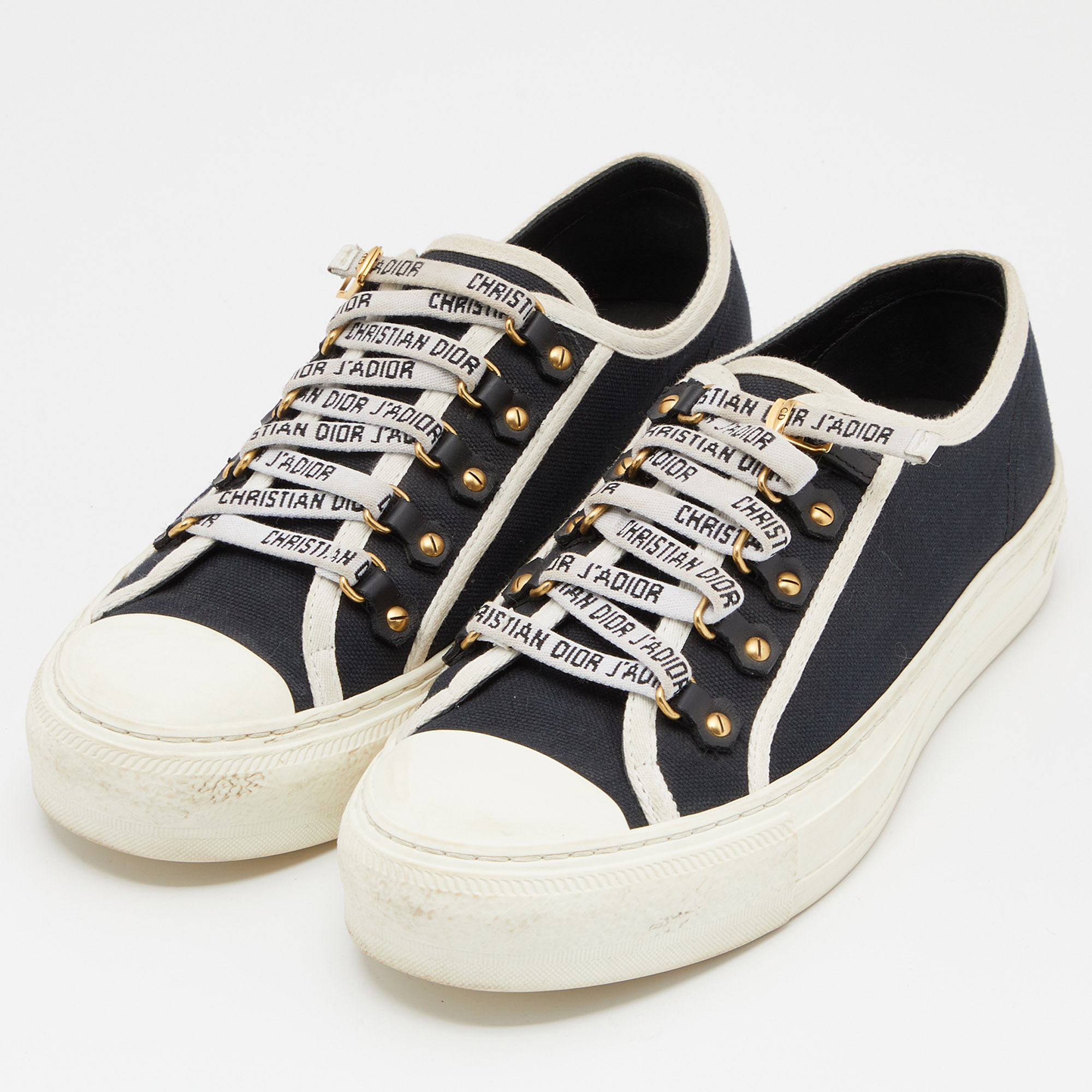 

Dior Navy Blue/White Canvas Walk'n'Dior Lace Up Sneakers Size