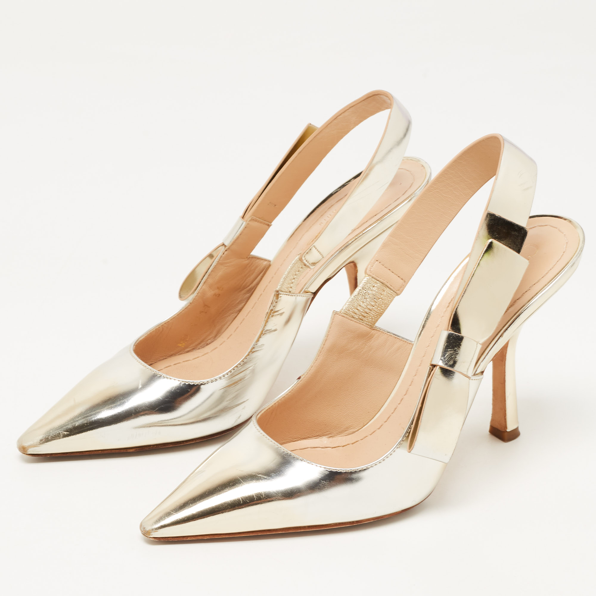 

Dior Metallic Leather J'adior Slingback Pumps Size