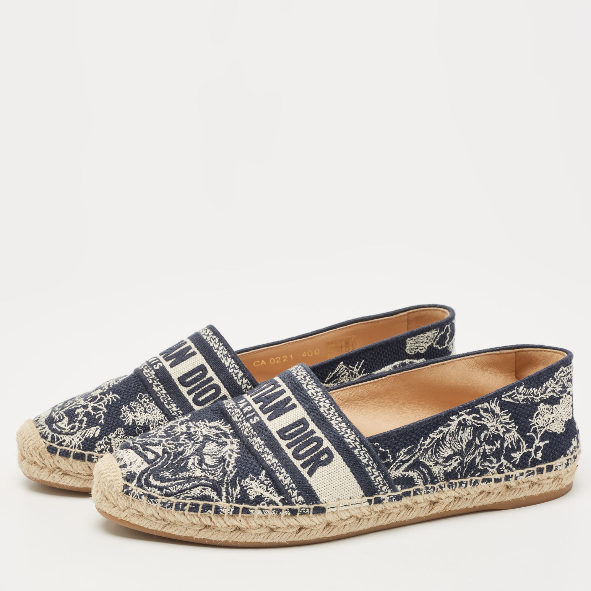 

Dior Navy Blue/White Embroidered Canvas Granville Espadrille Flats Size