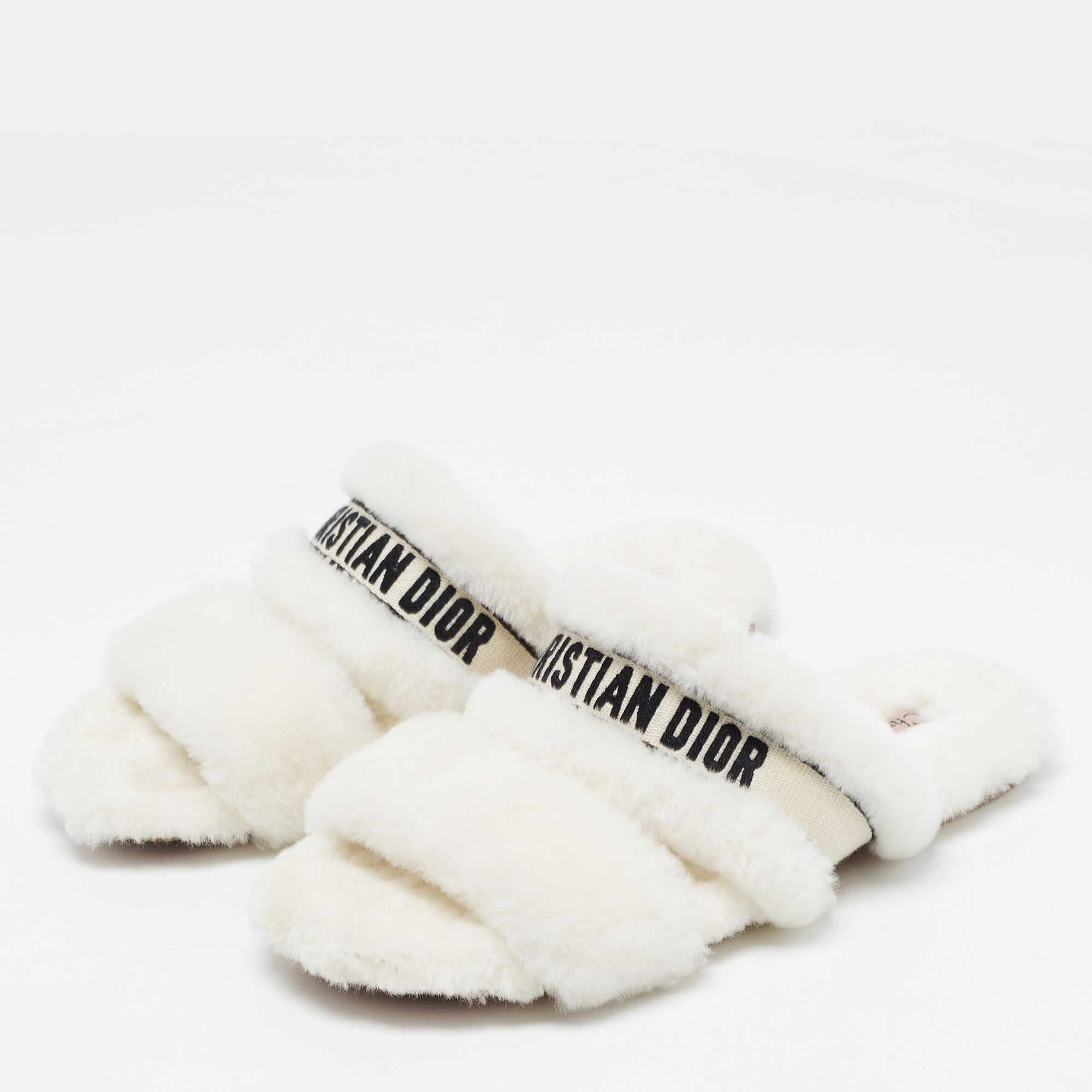 

Dior White Shearling Chez Moi Flat Slide Sandals