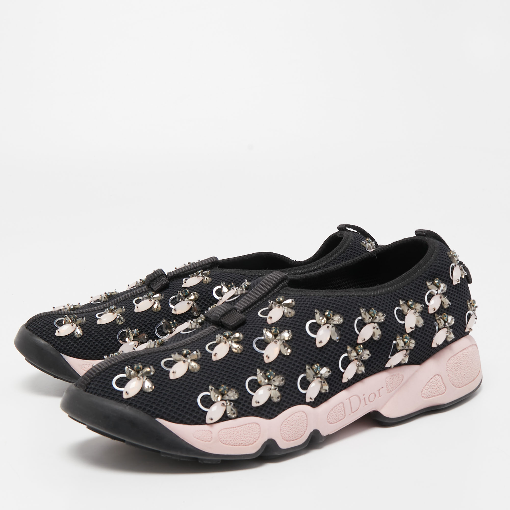 

Dior Black/Pink Embellished Mesh Fusion Sneakers Size