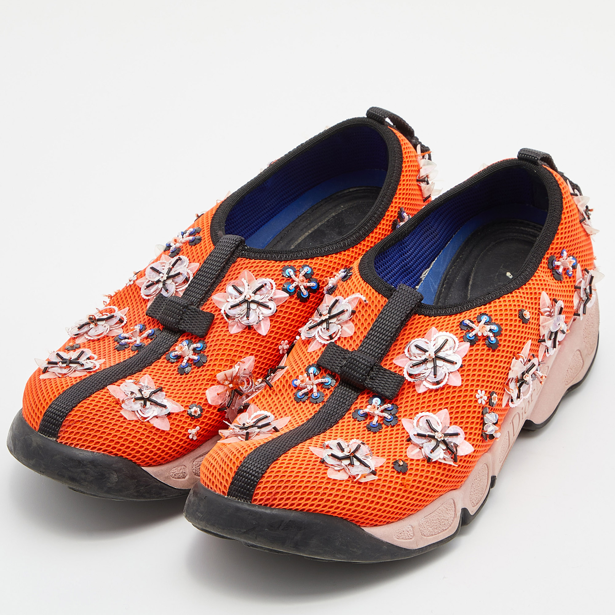 

Dior Orange Embellished Mesh Fusion Slip-On Sneakers Size