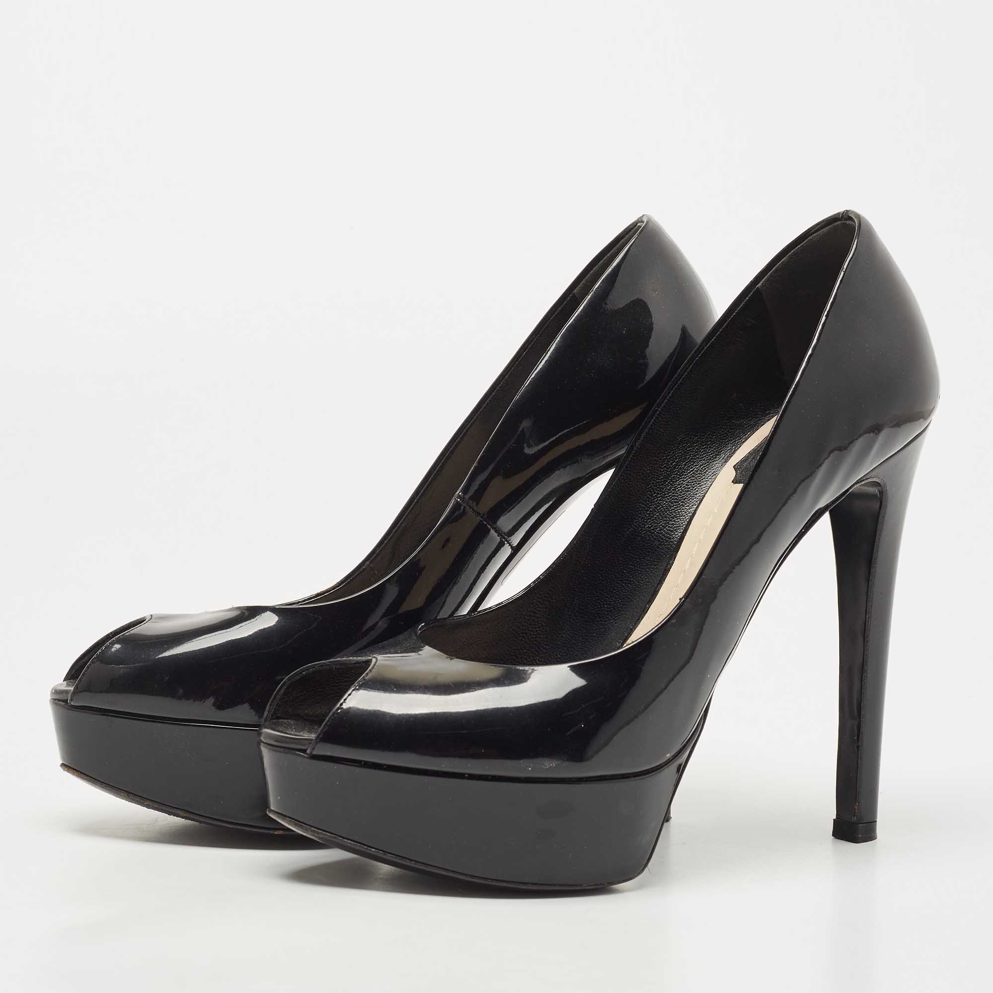 

Dior Black Patent Leather Peep Toe Platform Pumps Size