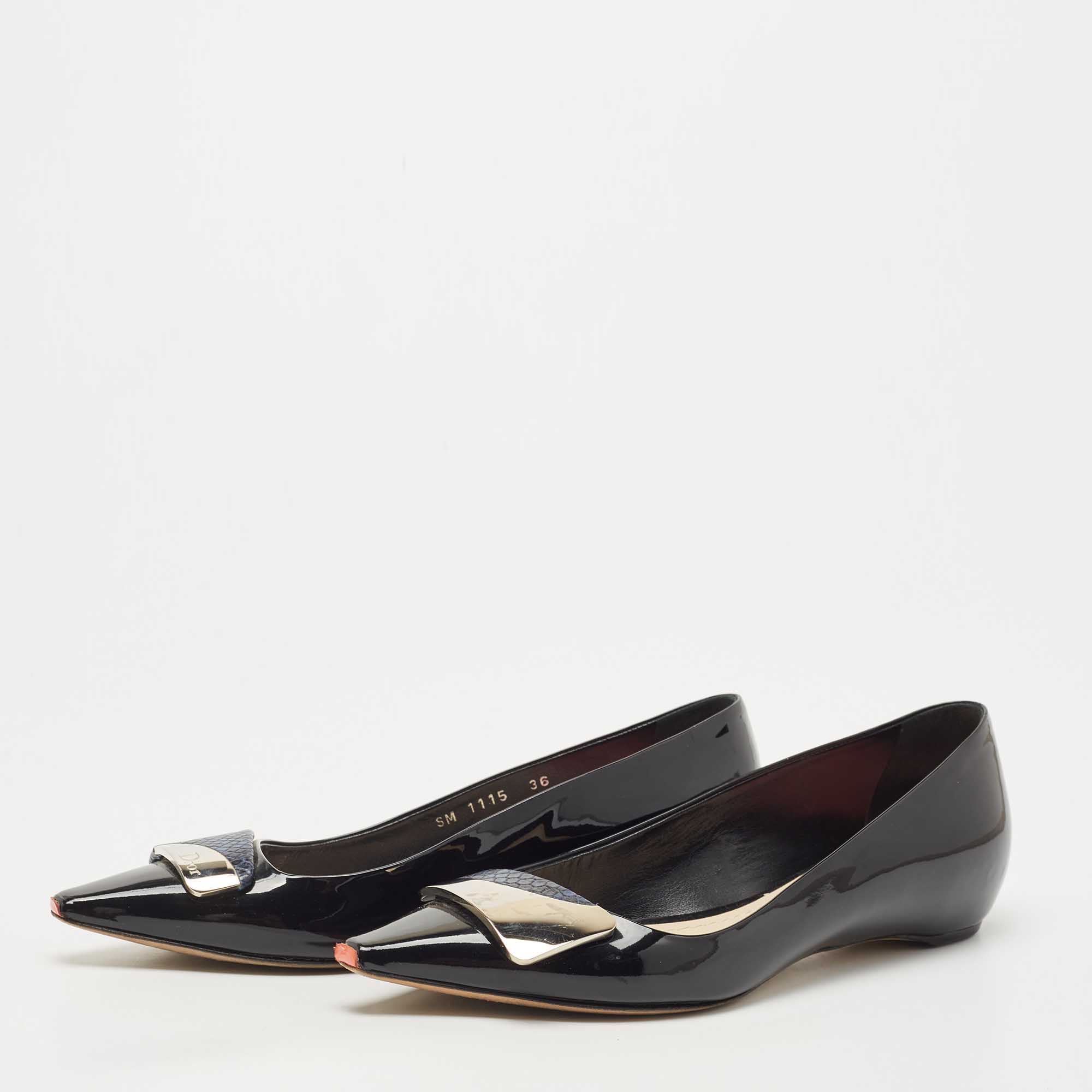 

Dior Black Patent Pointed Toe Bow Ballet Flats Size