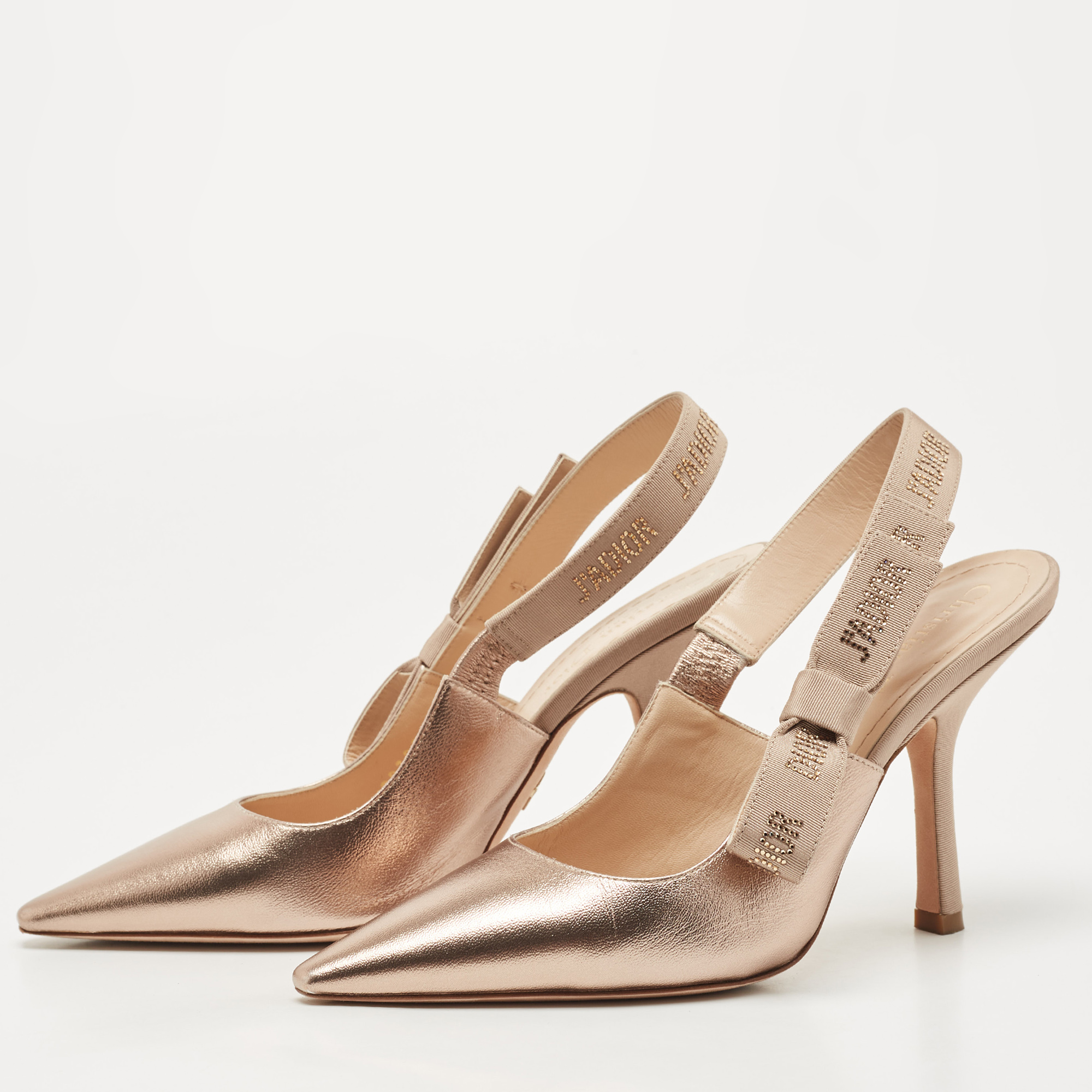 

Dior Gold Leather and Canvas J'adior Bow Slingback Pumps Size