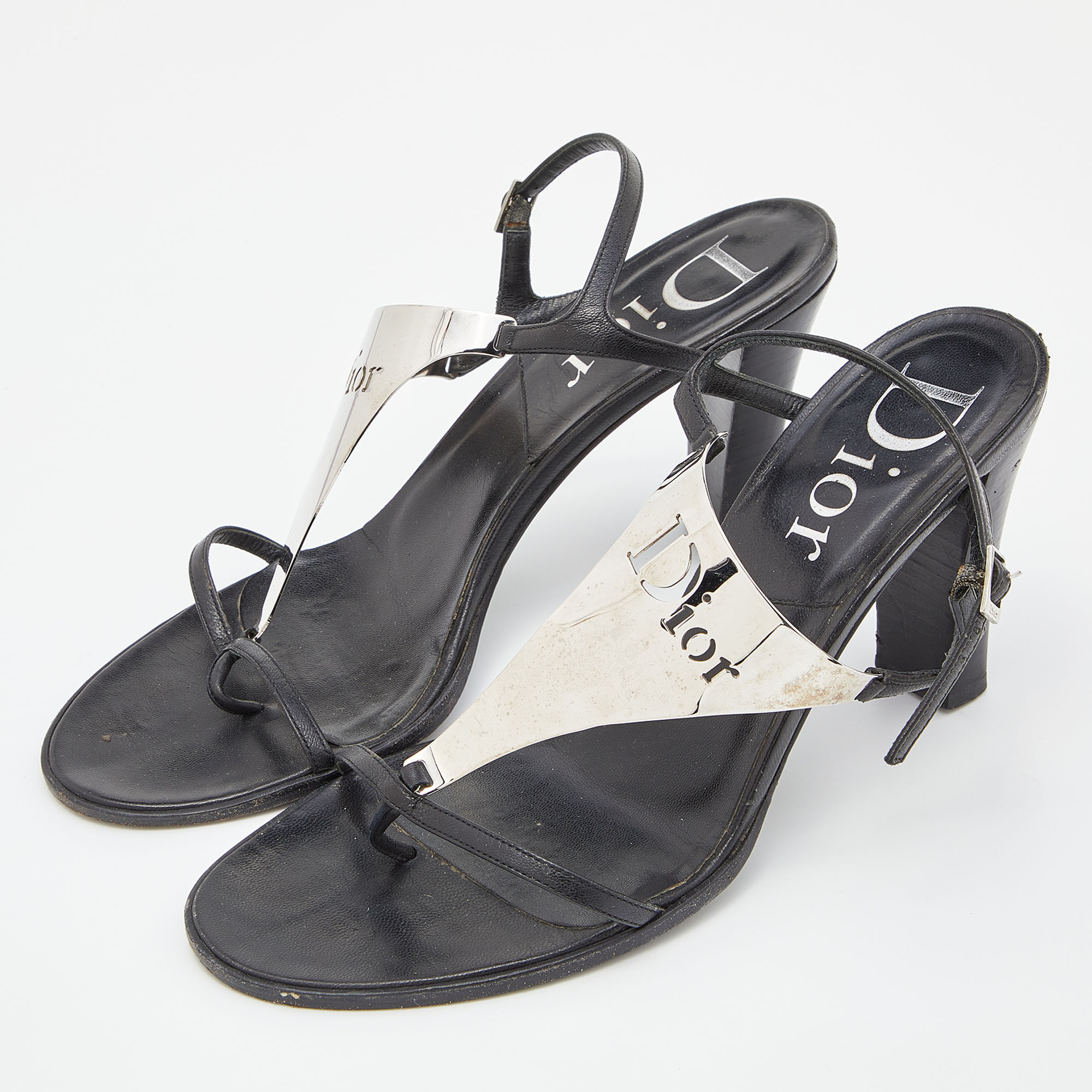 

Dior Black Leather Metal Embellished Ankle Strap Sandals Size