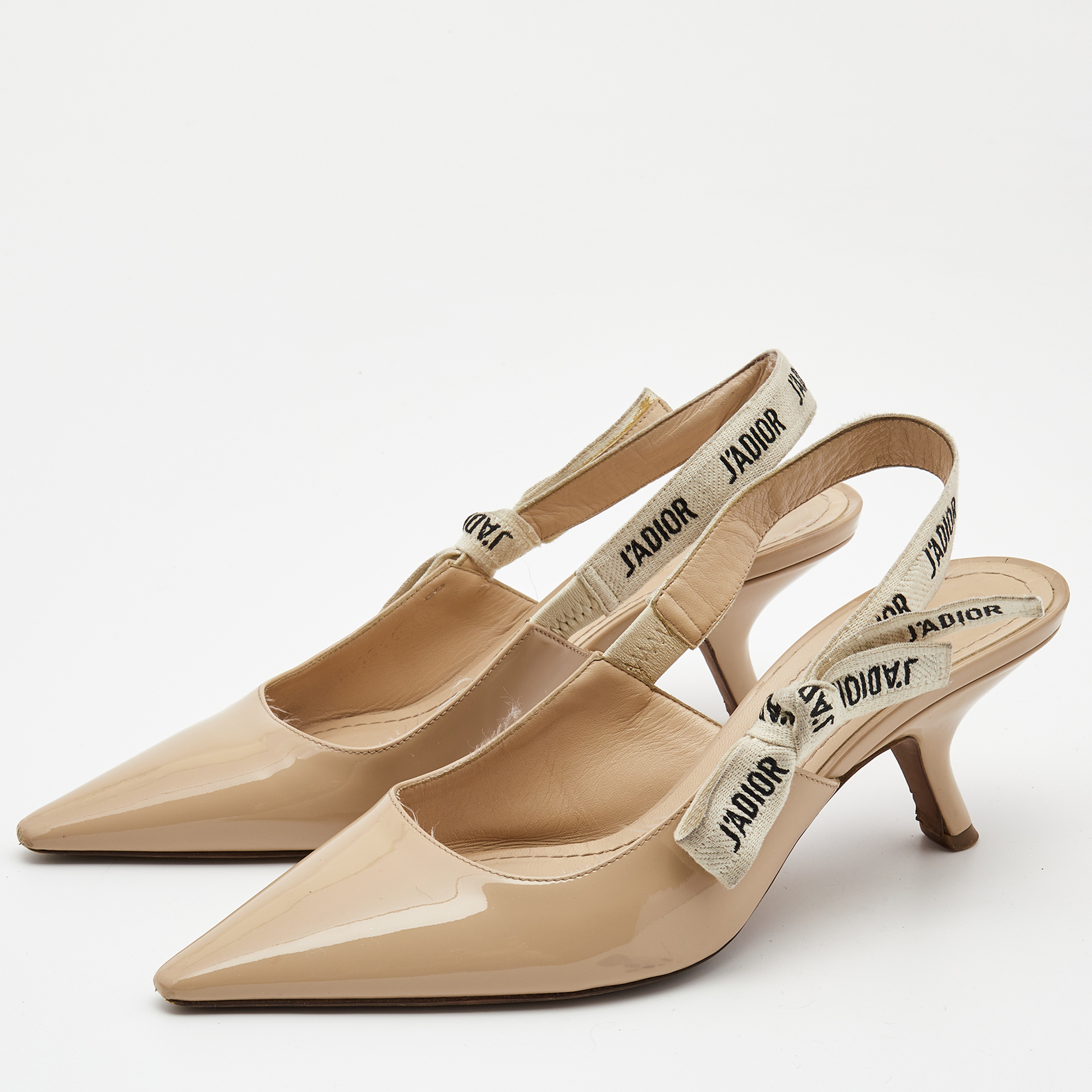 

Dior Beige Patent Leather J'adior Slingback Pumps Size