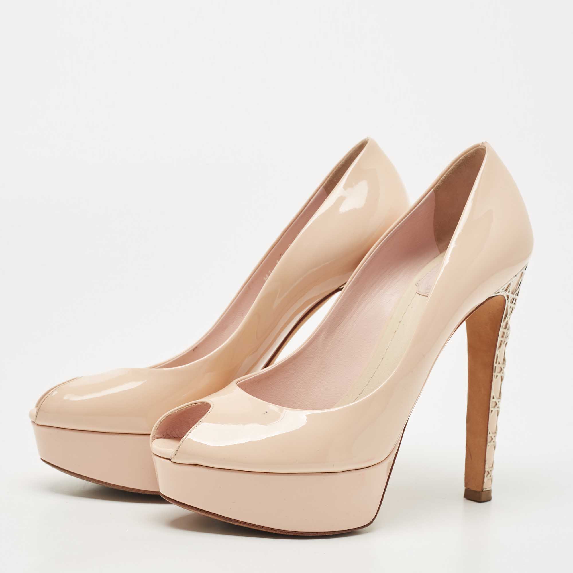 

Dior Light Pink Patent Leather Peep Toe Cannage Heel Platform Pumps Size