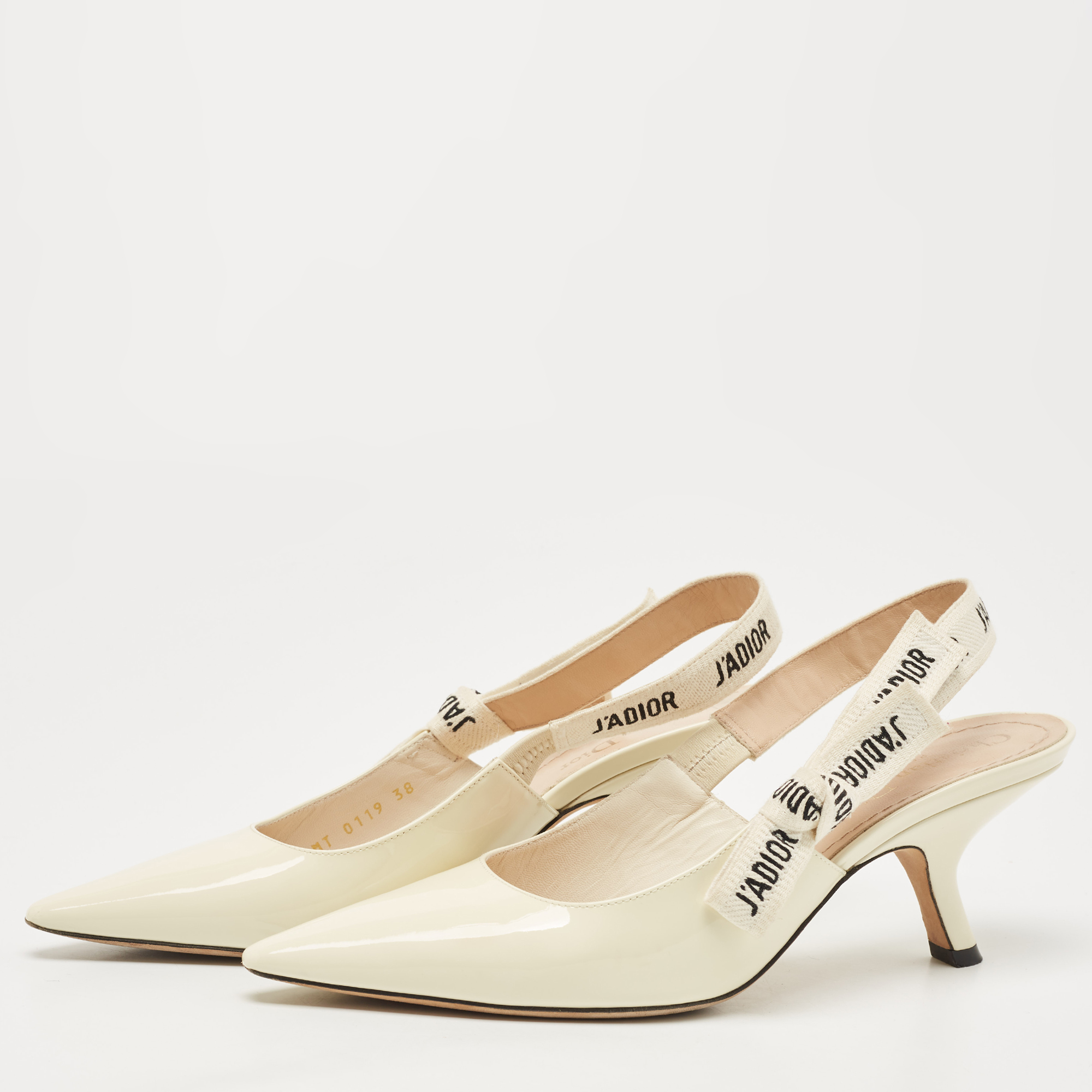 

Dior Cream Patent Leather J'adior Slingback Pumps Size