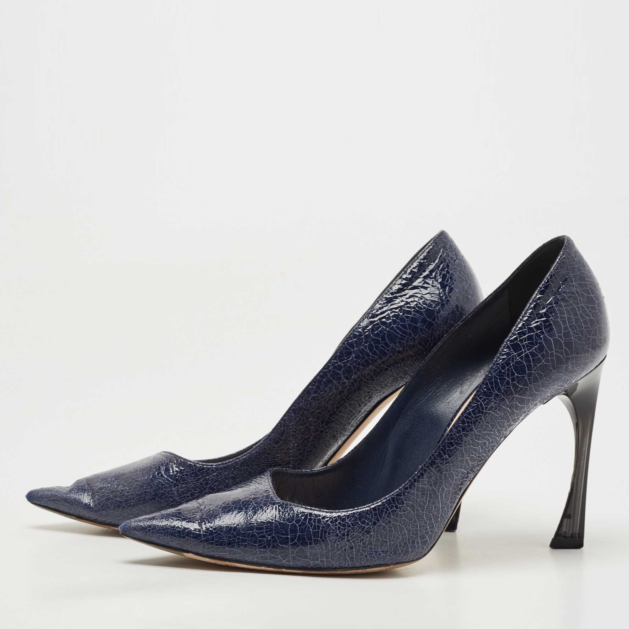 

Dior Navy Blue Texture Leather Songe Pumps Size