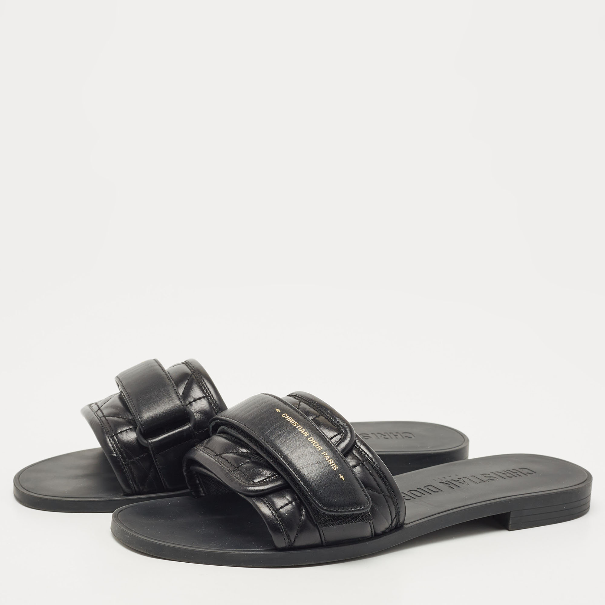

Dior Black Leather Diorevolution Slide Flats Size